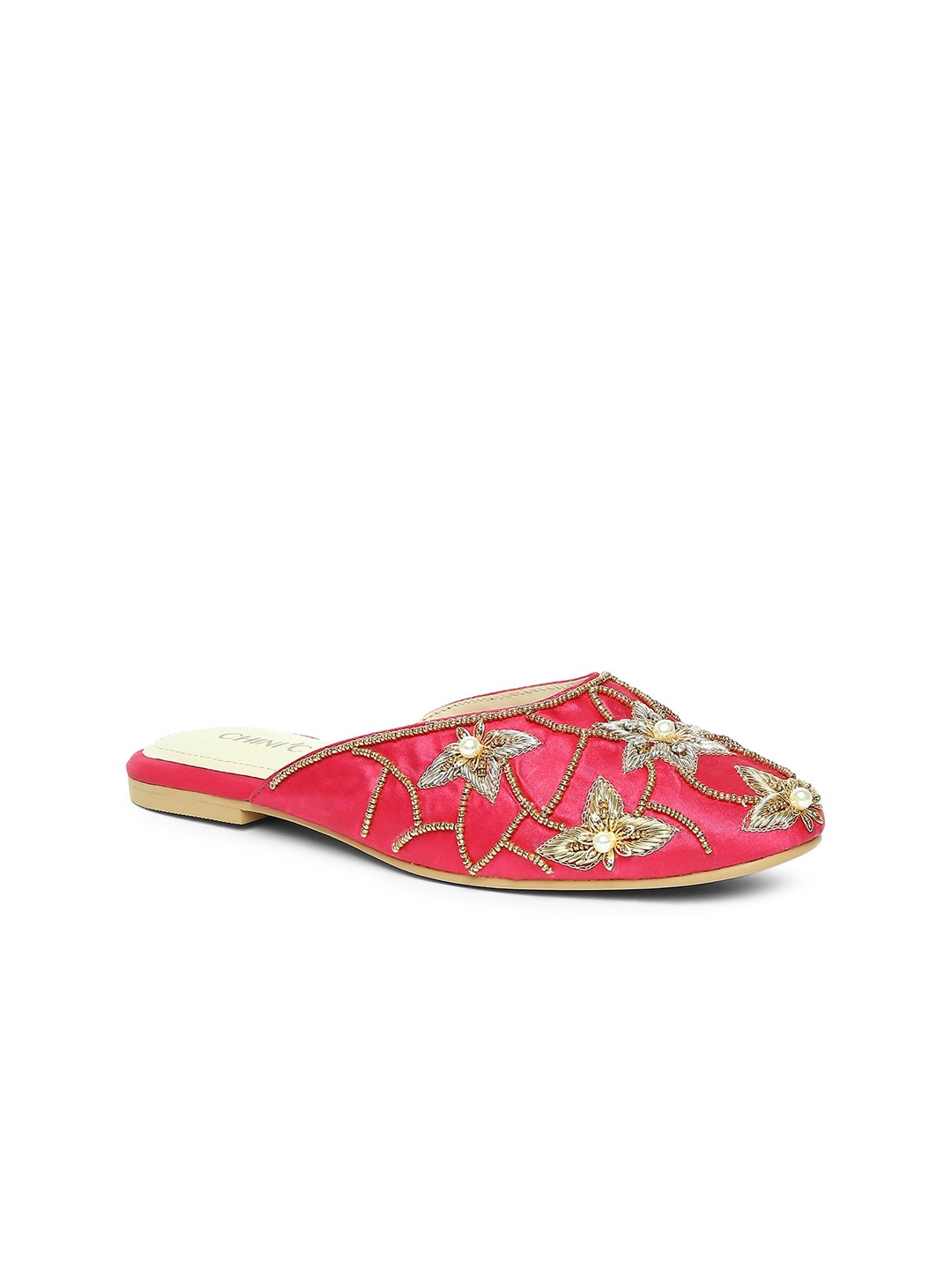 

CHINI C Women Pink Embellished Ethnic Mules with Embroidered Flats