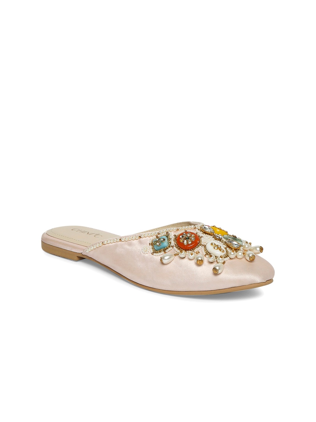 

CHINI C Women Pink Embellished Mules Flats
