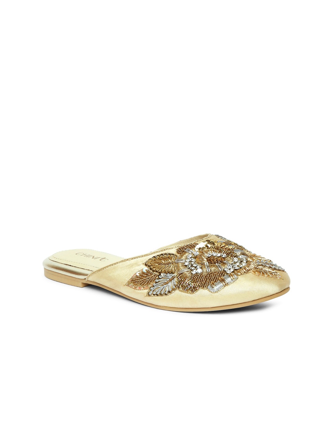 

CHINI C Women Gold-Toned Regular Casual Mules Flats with Western Embellishment