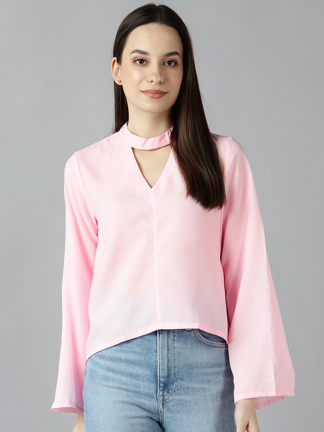 

ZNX Clothing Women Pink Choker Neck Crepe Top