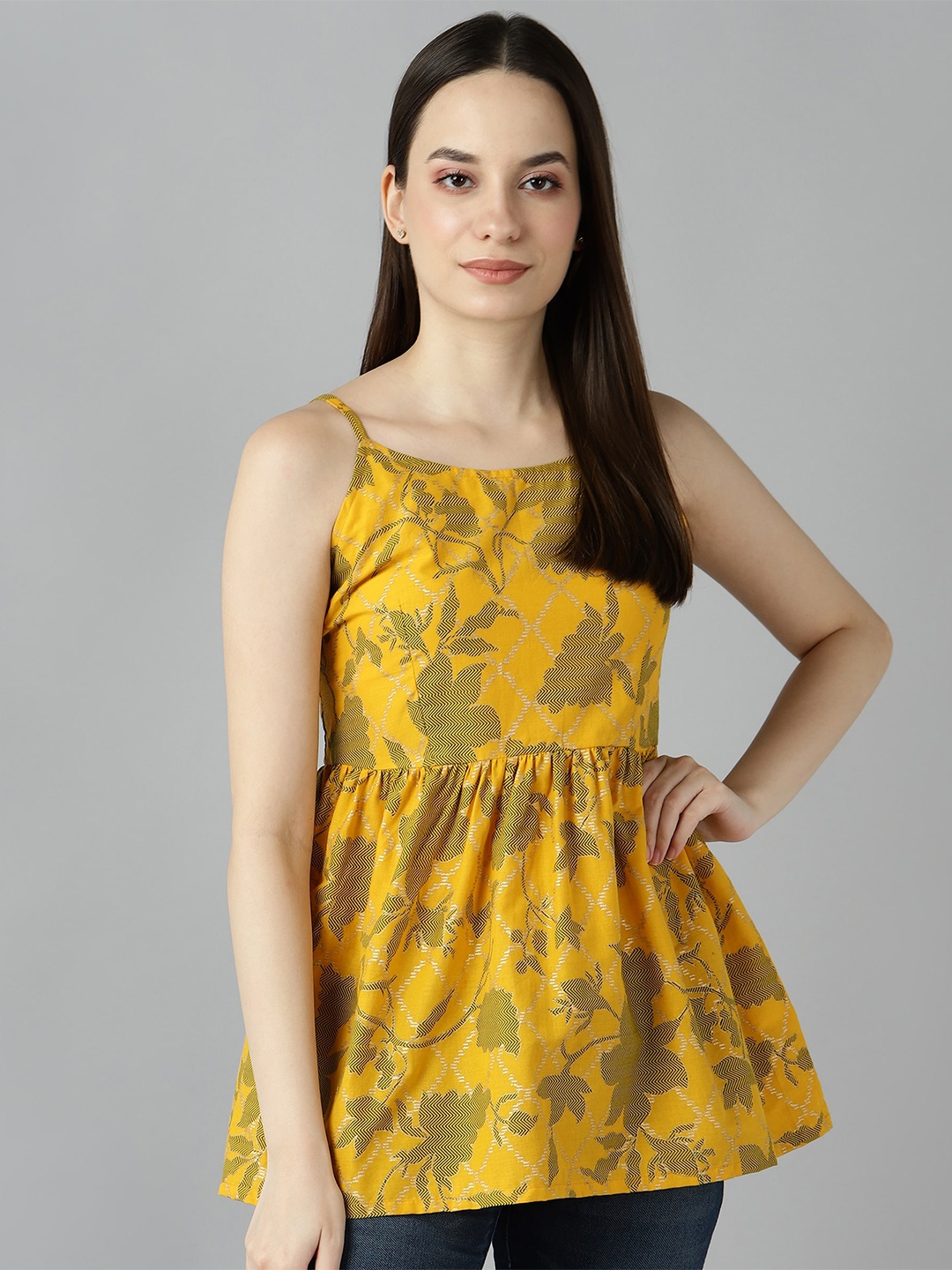 

ZNX Clothing Women Yellow Ethnic Motifs Printed Top