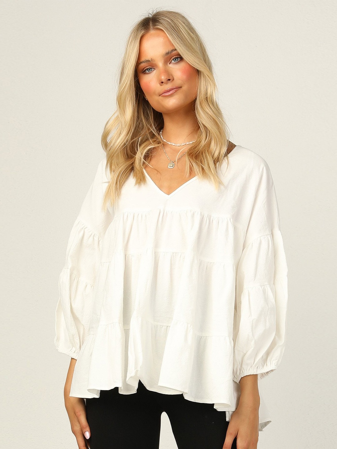 

ZNX Clothing Women White Solid Pure Cotton Top