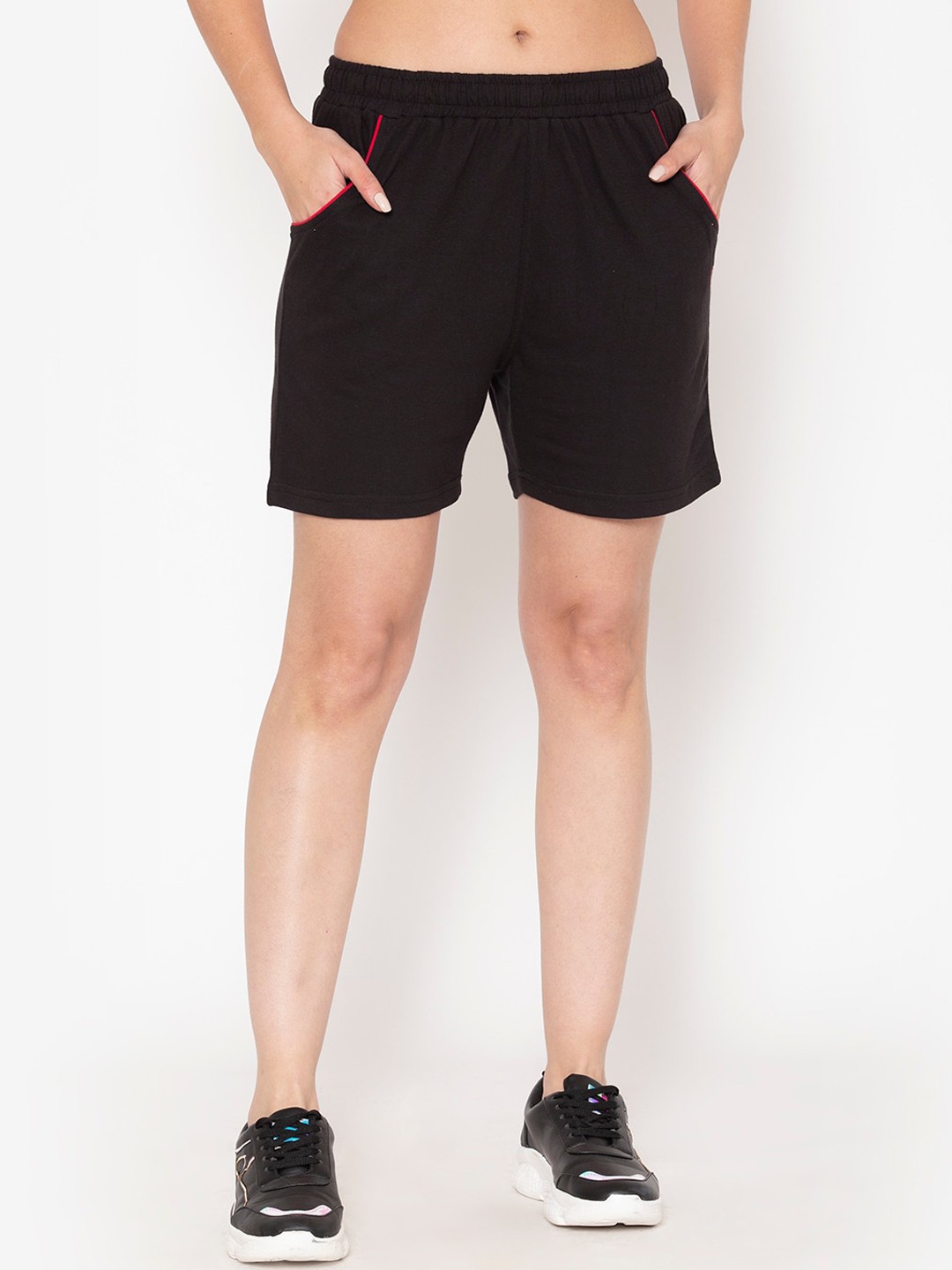 

BODYACTIVE Women Black Solid Mid-Rise Regular Fit Sports Shorts