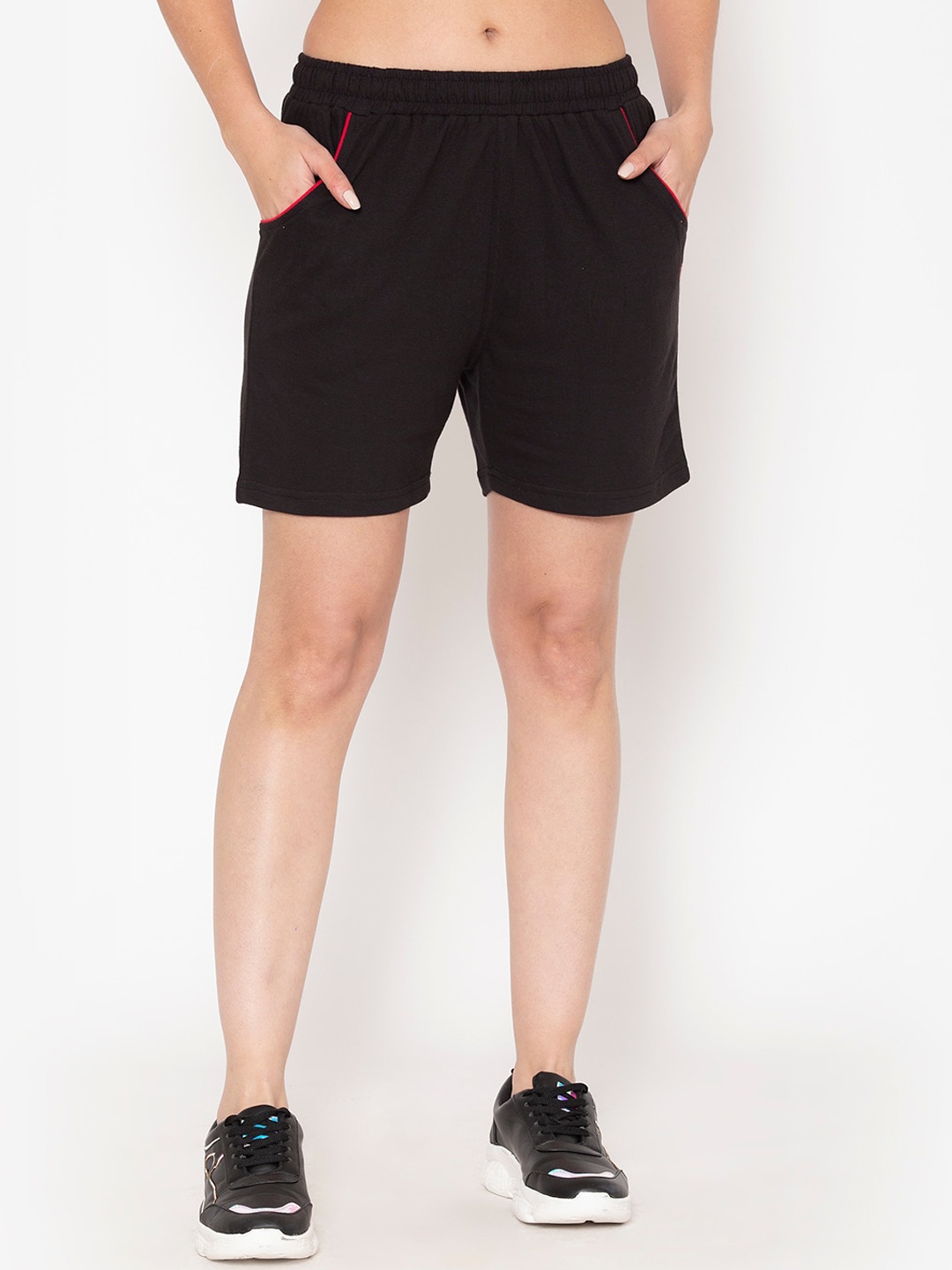 BODYACTIVE Women Black Cotton Sports Shorts