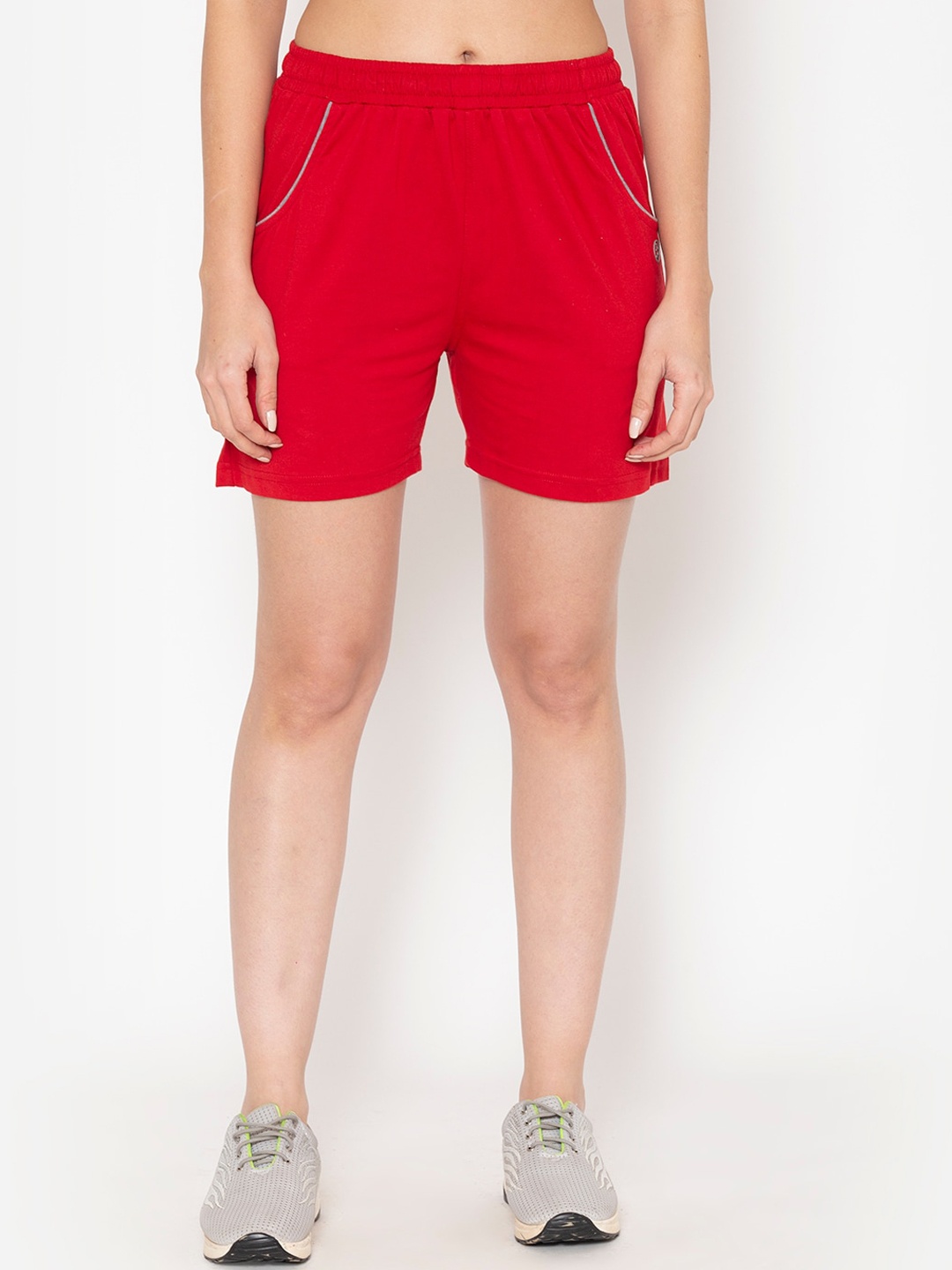 

BODYACTIVE Women Red Solid Cotton Shorts