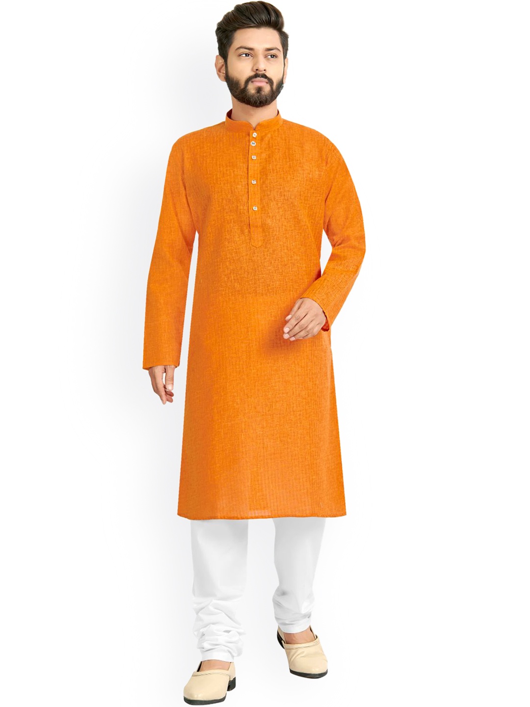 

Nimayaa Men Orange Solid Kurta With Churidar