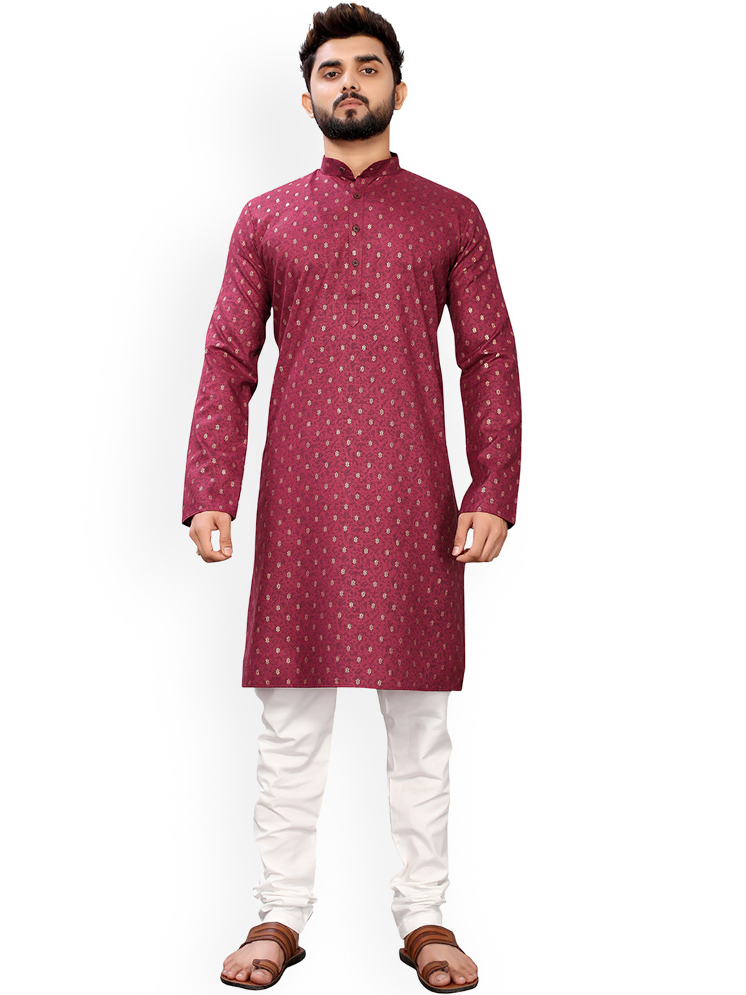 

Nimayaa Men Maroon Ethnic Motifs Printed Kurta With Churidar