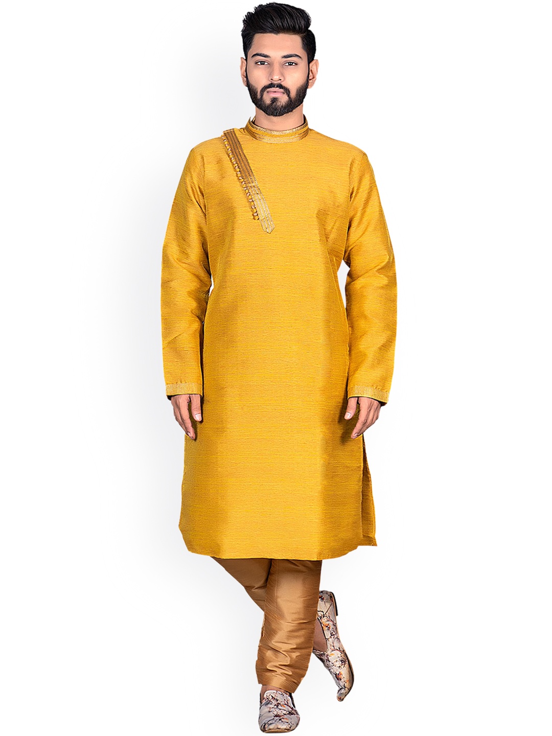 

Nimayaa Men Mustard Yellow Kurta with Churidar