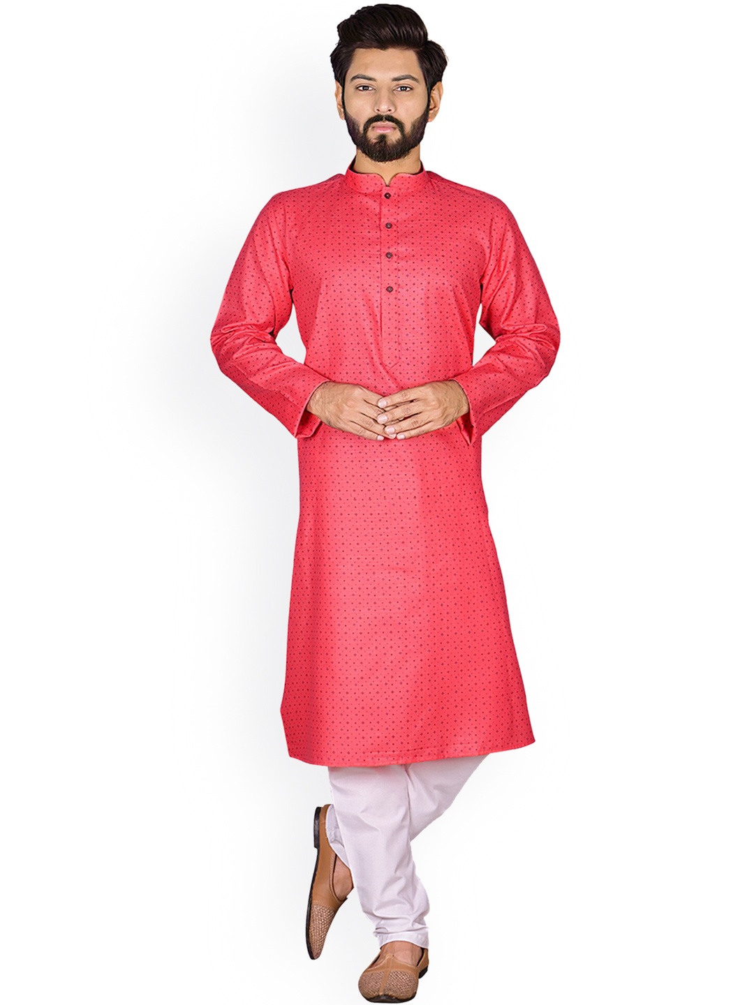 

Nimayaa Men Peach & White Kurta with Churidar