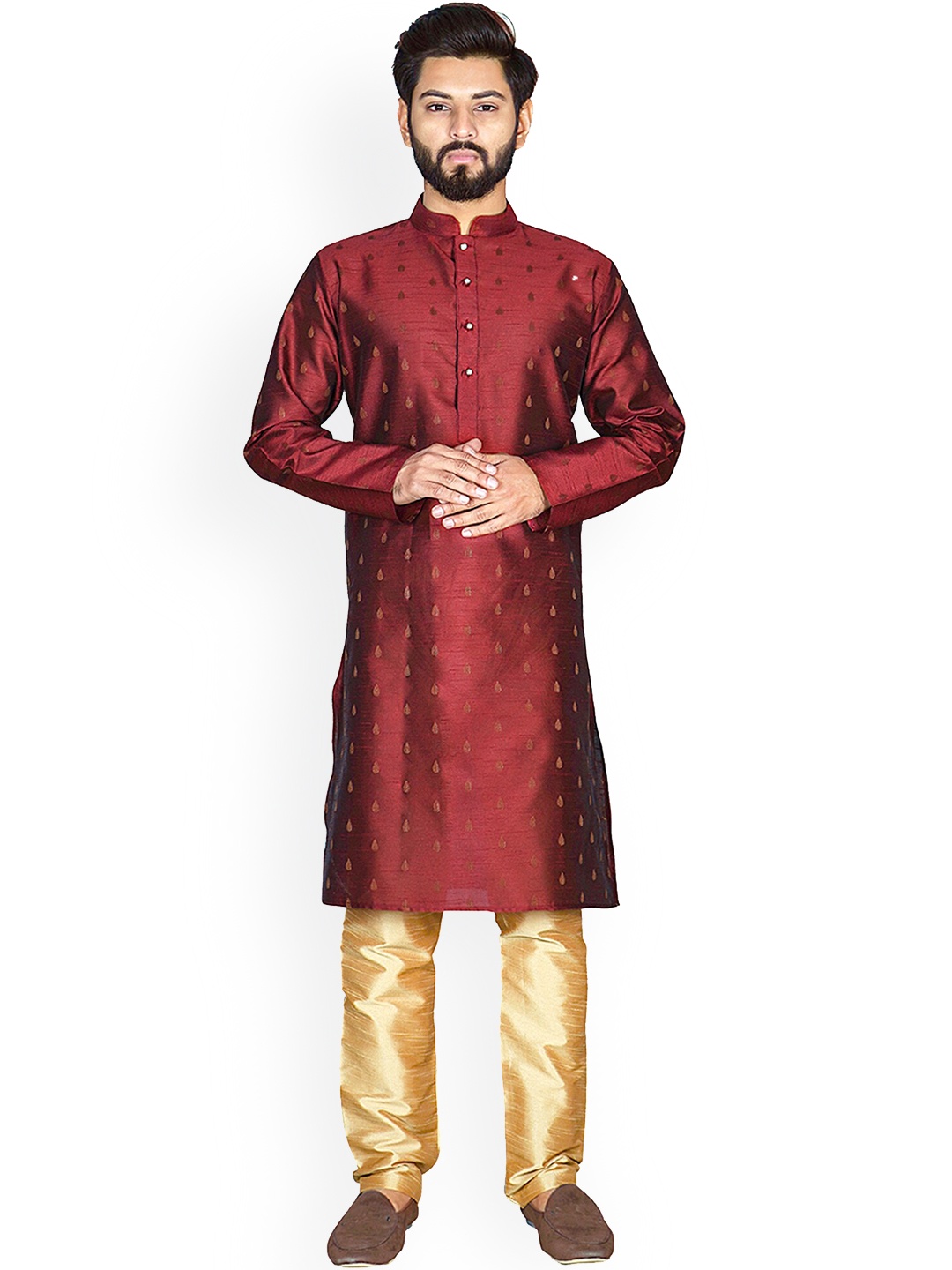 

Nimayaa Men Maroon Printed Kurta with Churidar