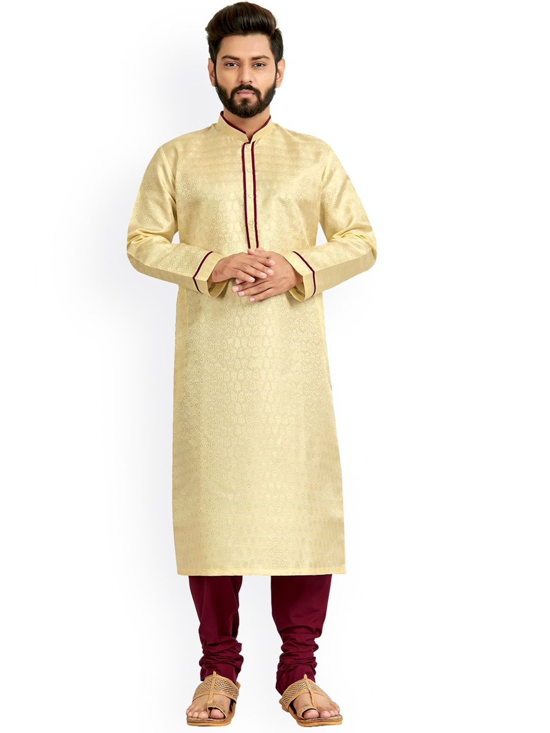 

Nimayaa Men Gold-Toned Cotton Kurta with Churidar