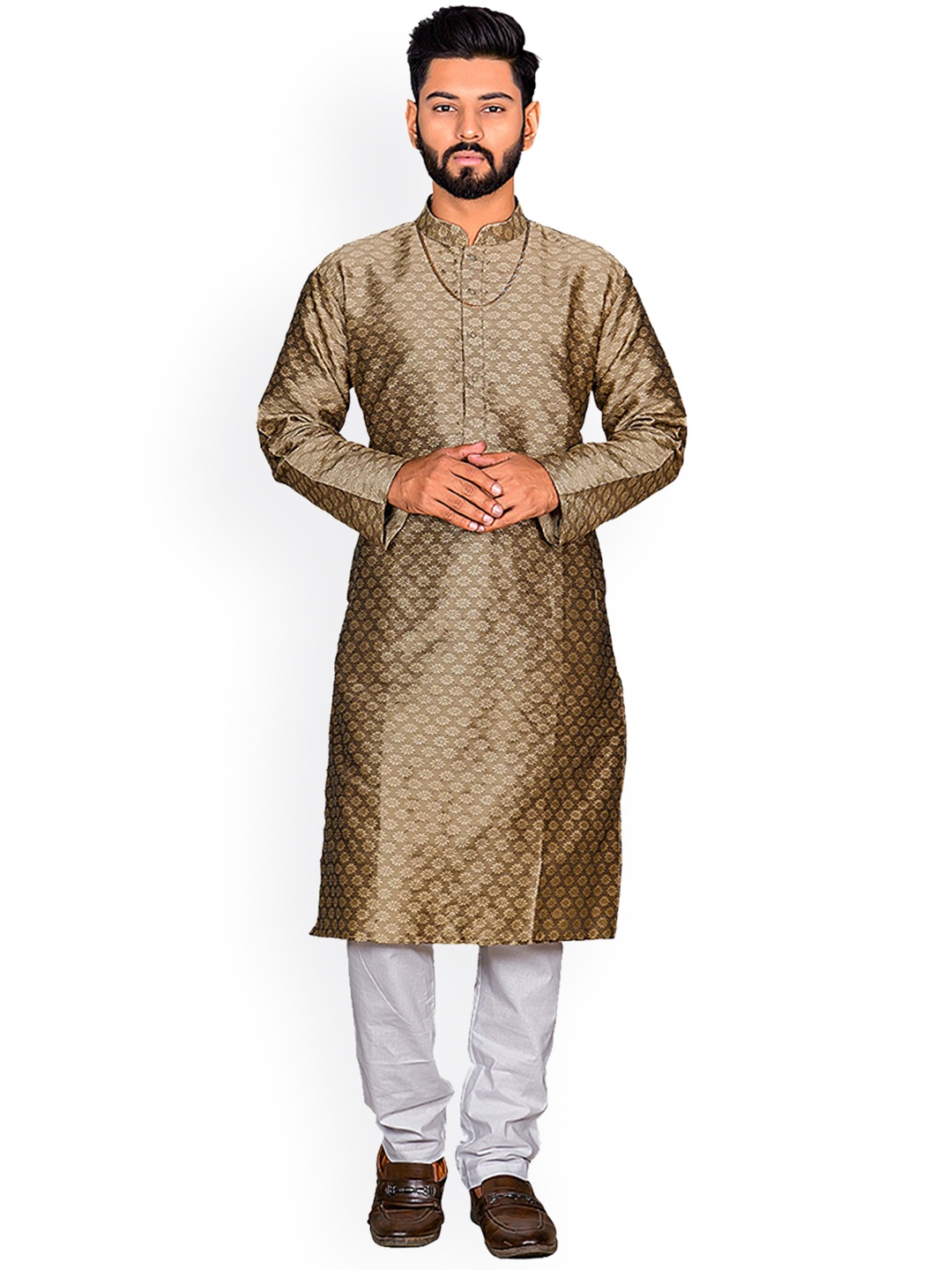 

Nimayaa Men Beige Ethnic Motifs Printed Kurta With Churidar