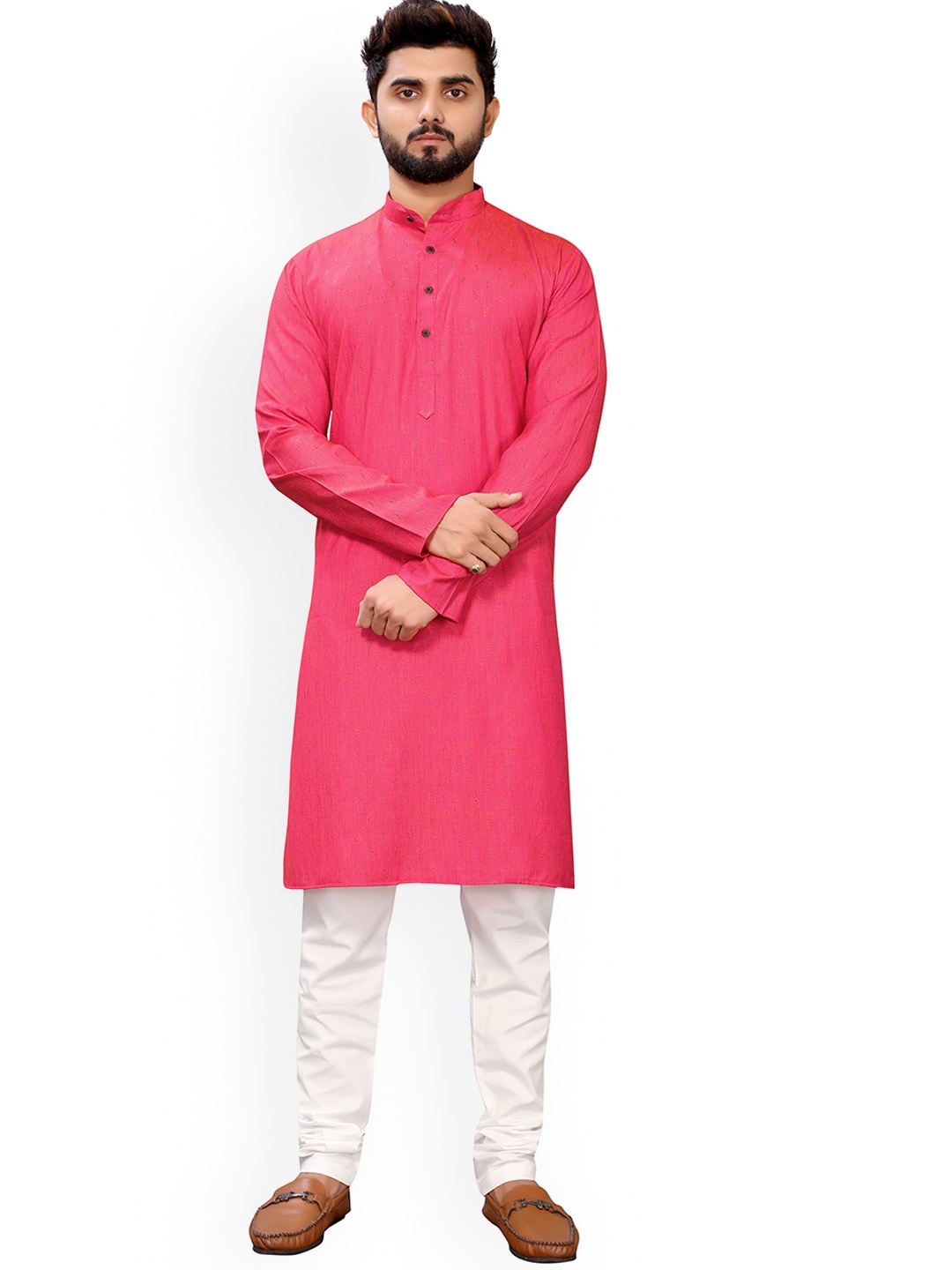 

Nimayaa Men Pink Solid Kurta with Churidar