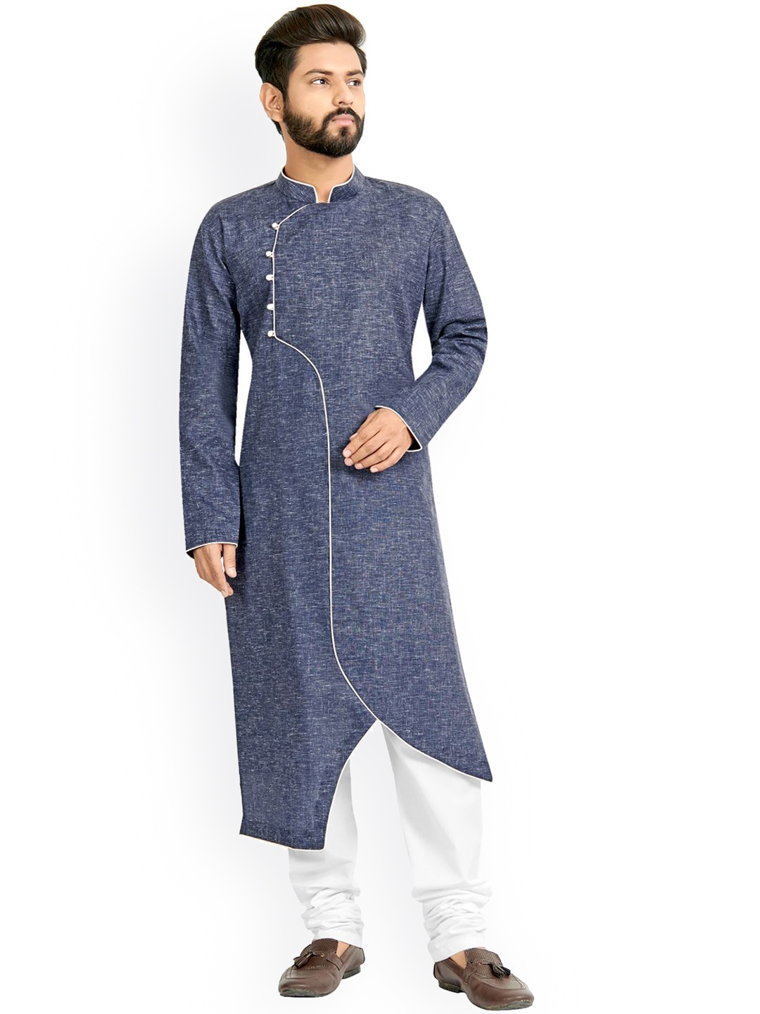 

Nimayaa Men Blue Embroidered Kurta with Churidar