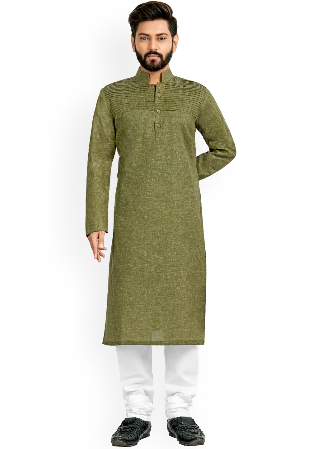

Nimayaa Men Olive Green Kurta With Churidar