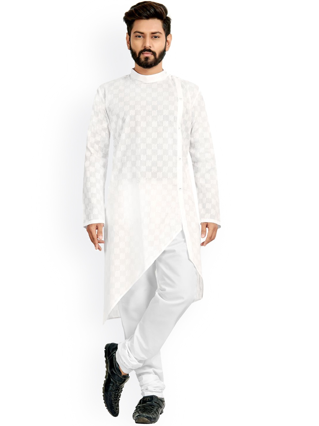 

Nimayaa Men White Angrakha Kurta with Churidar