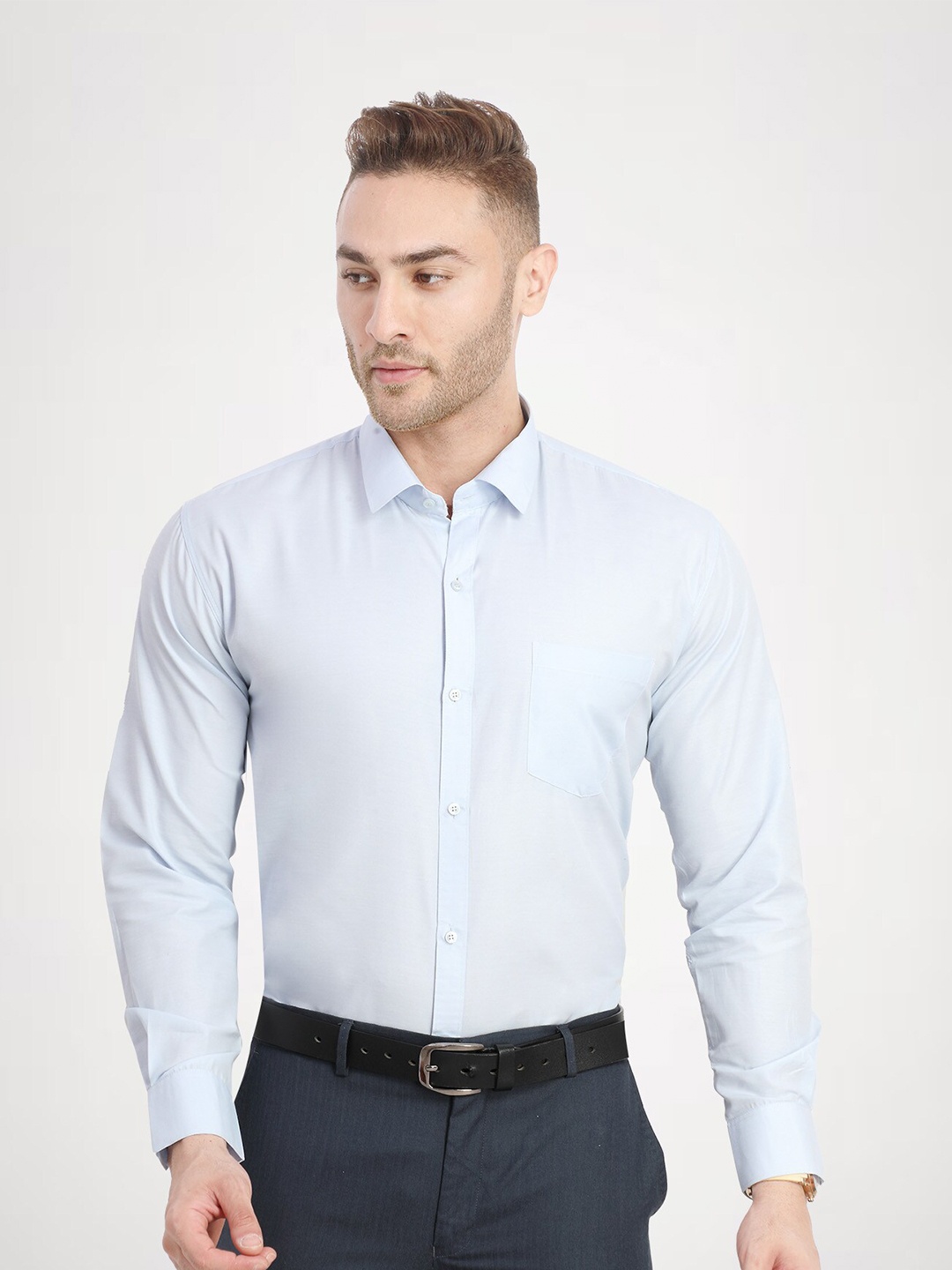 

RG DESIGNERS Men Blue Solid Regular Fit Cotton Formal Shirt