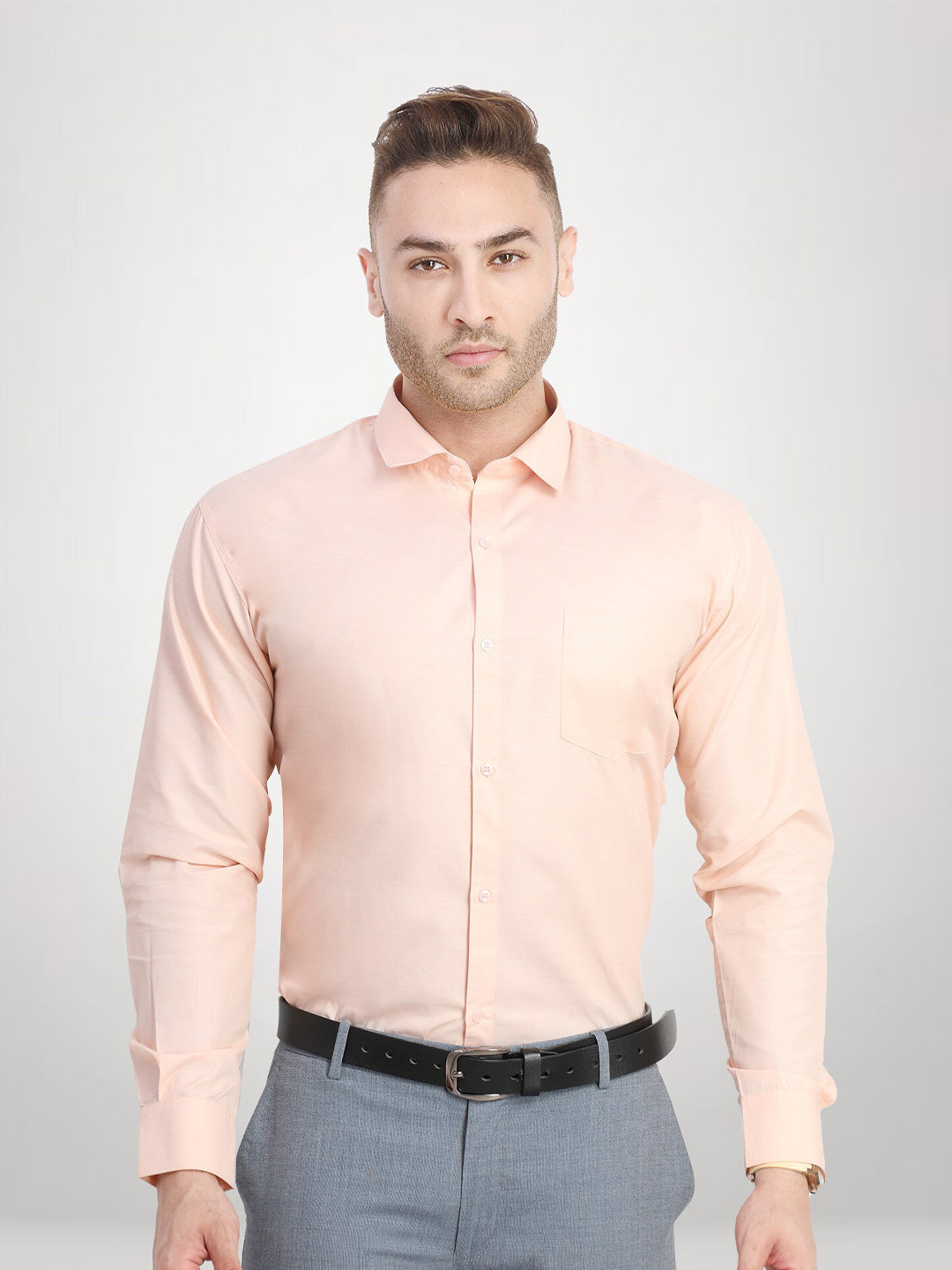 

RG DESIGNERS Men Peach-Coloured Solid Regular Fit Formal Shirt