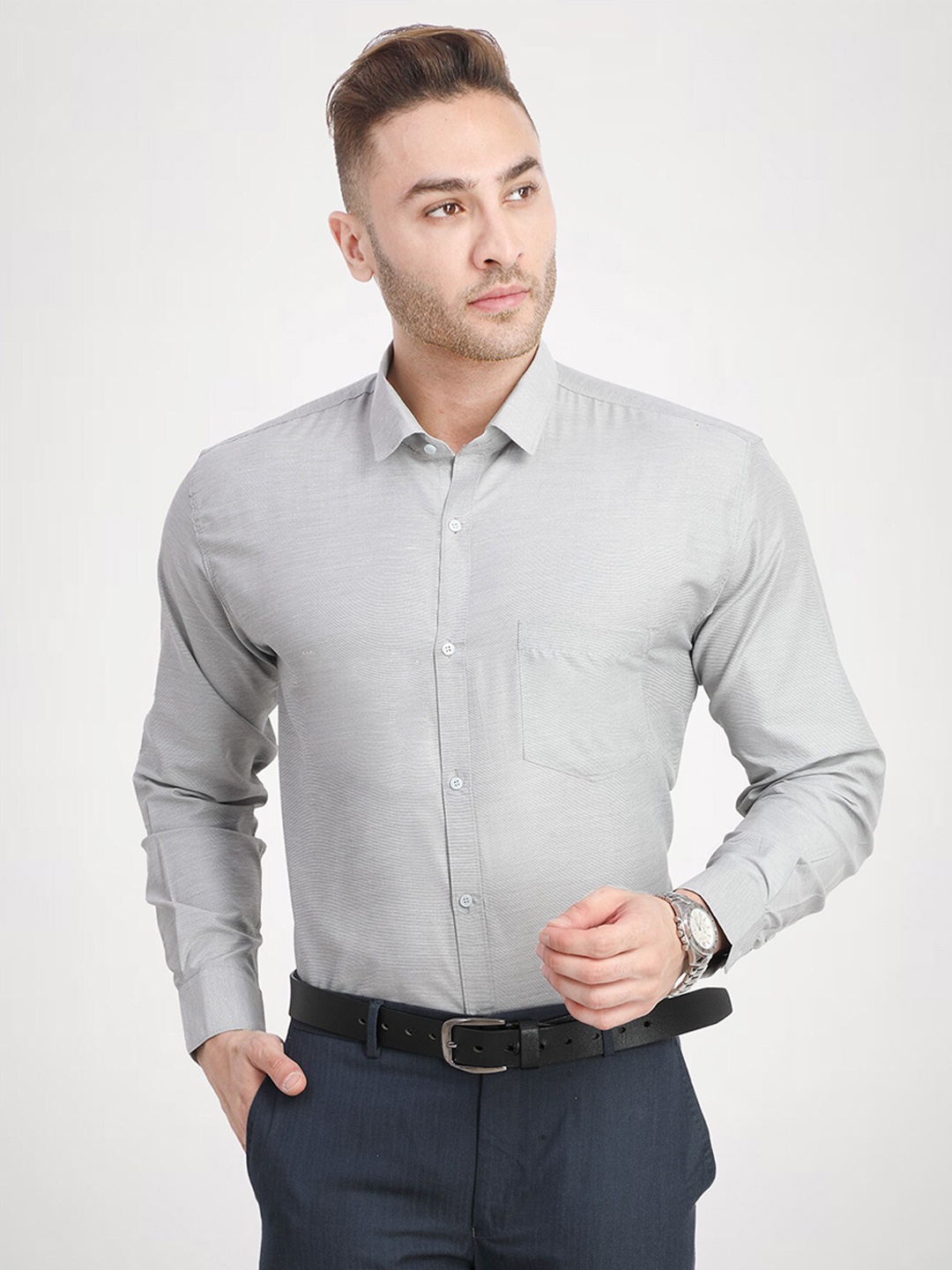 

RG DESIGNERS Men Grey Solid Slim Fit Cotton Formal Shirt