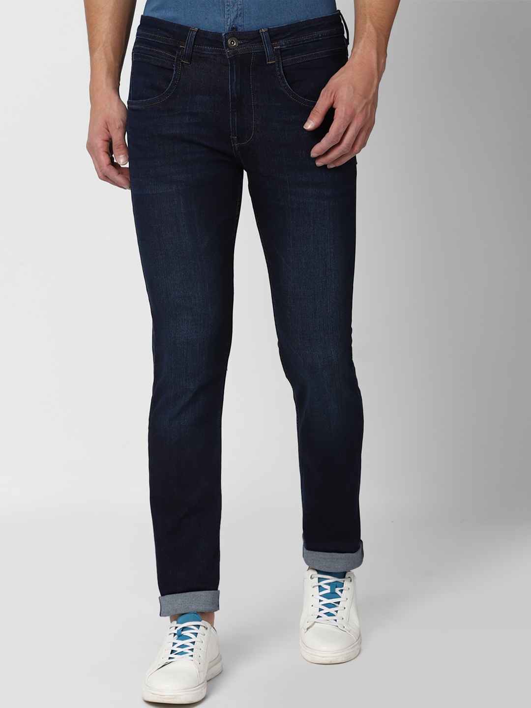 

VAN HEUSEN DENIM LABS Men Navy Blue Slim Fit Mid Rise Light Fade Stretchable Jeans