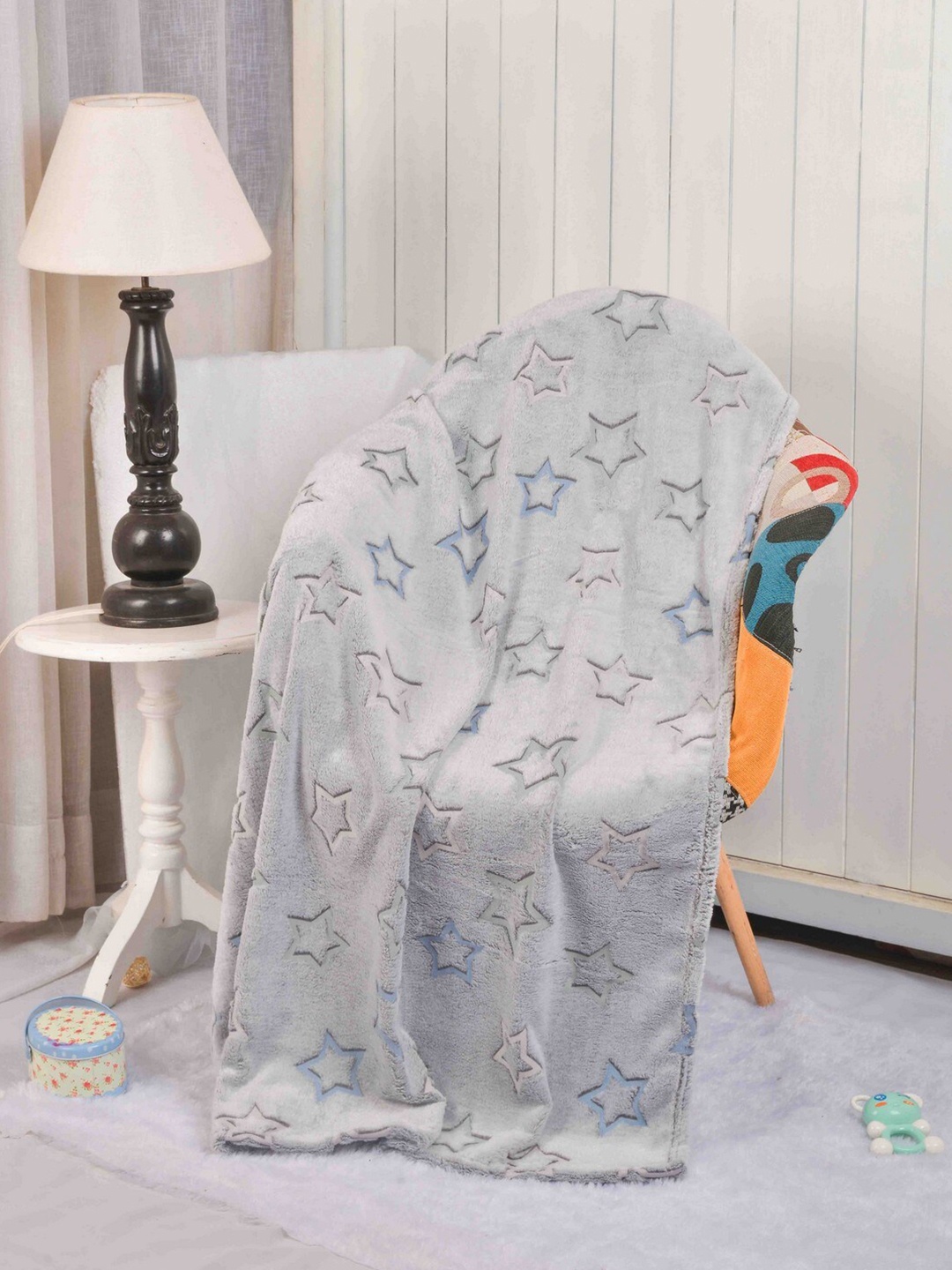 

POPLINS Grey Muslin Fabric Self Design Glow in the Dark Bed Blanket