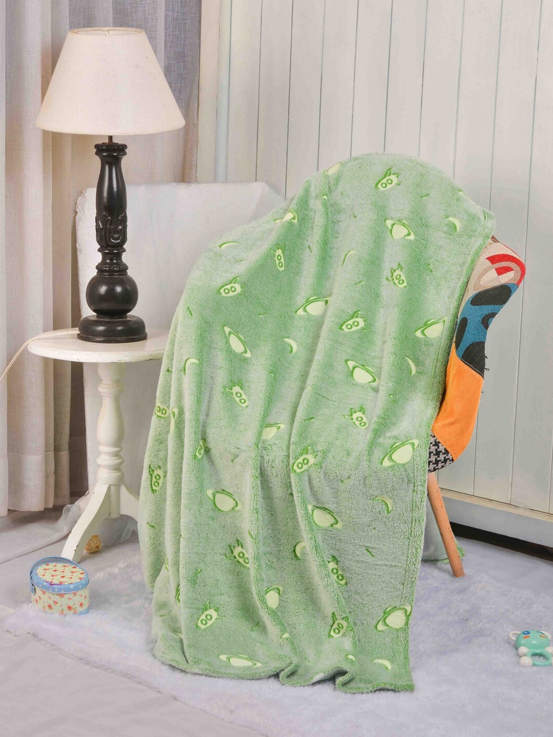 

POPLINS Green Muslin Fabric Self Design Glow in the Dark Bed Baby Blanket