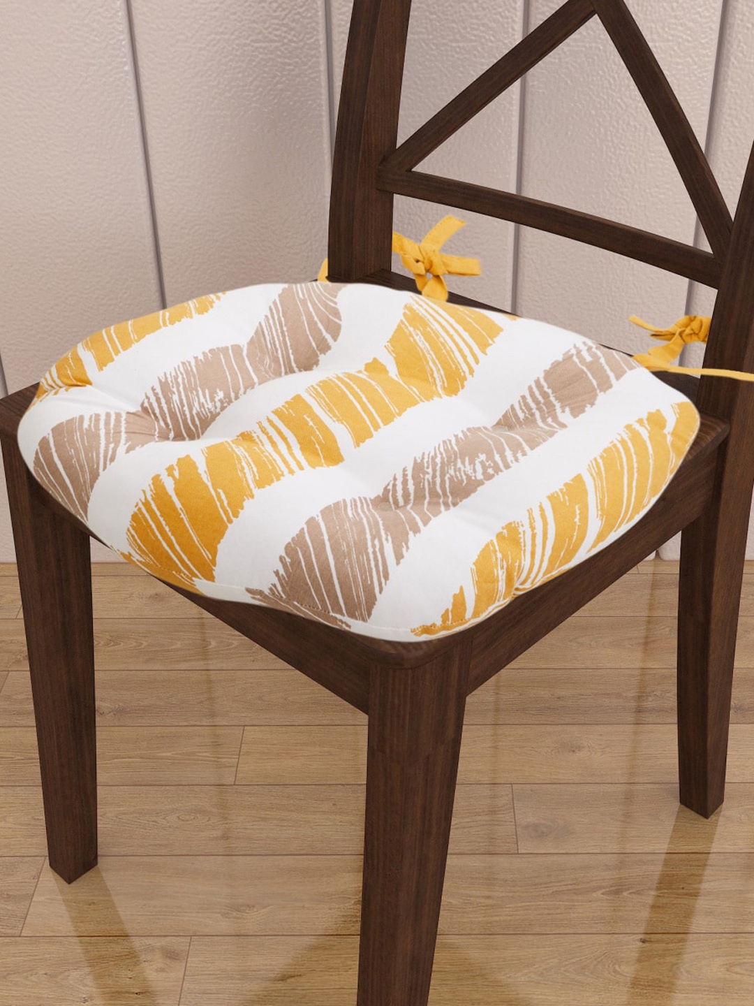 

Home Centre White & Yellow Striped Cotton Chair Pads