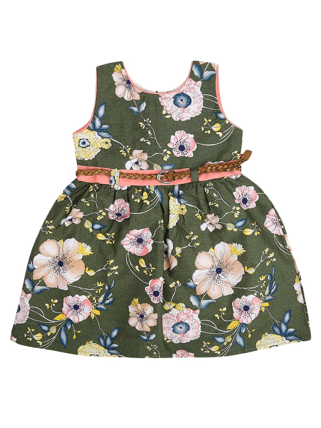 

V-Mart Girls Green & Cream-Coloured Floral Printed Fit & Flare Dress