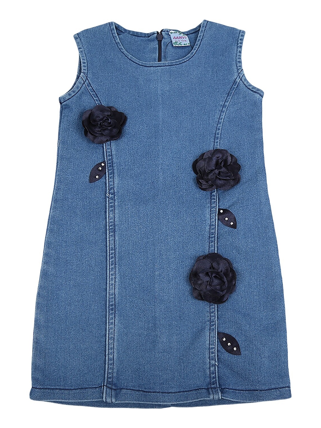 

V-Mart Kids Girls Blue Solid Applique Denim A-Line Dress