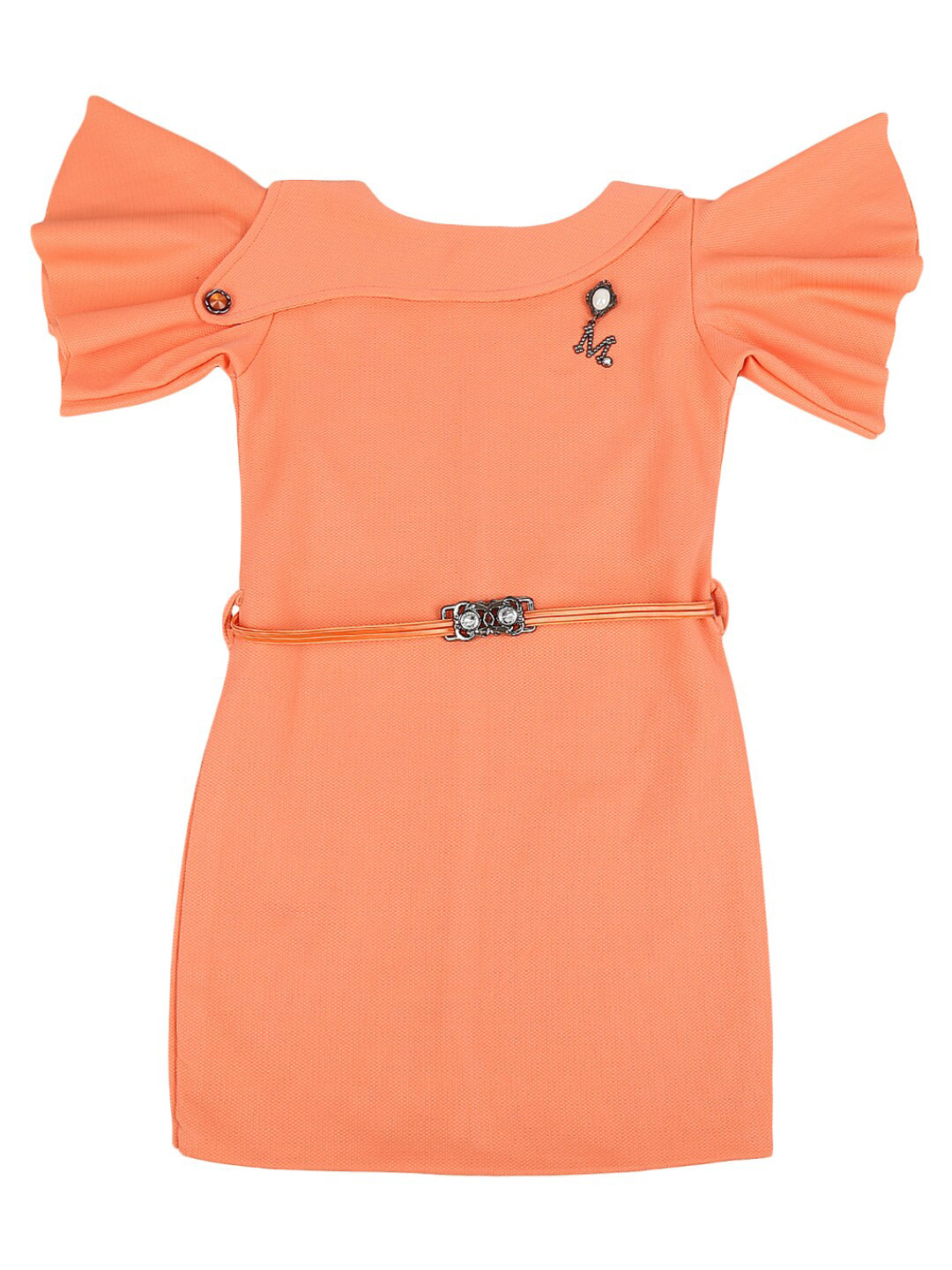 

V-Mart Peach-Coloured Solid Round Neck Flared Sleeves A-Line Dress