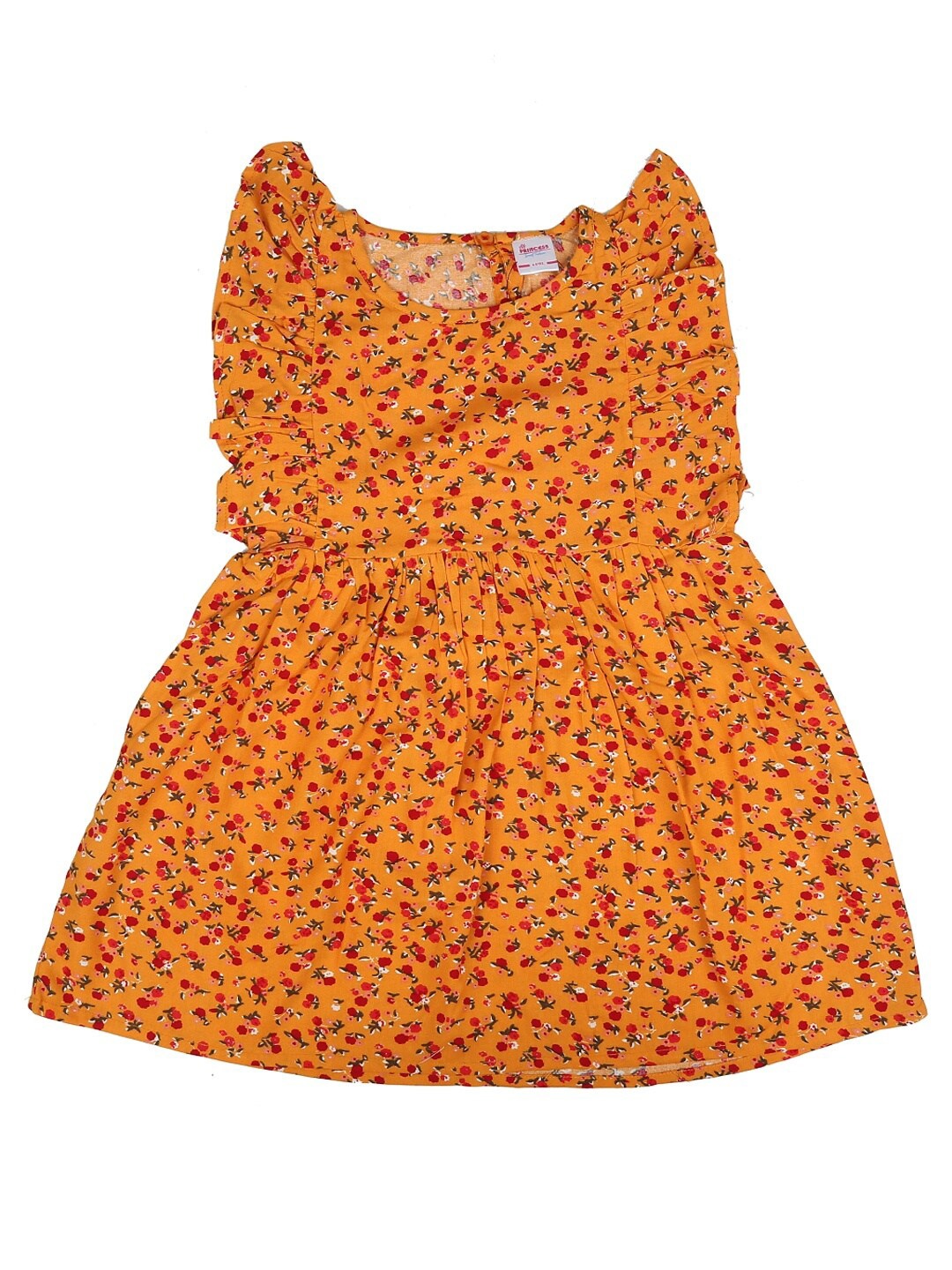 

V-Mart Girls Yellow & Red Floral Printed Cotton Fit & Flare Dress