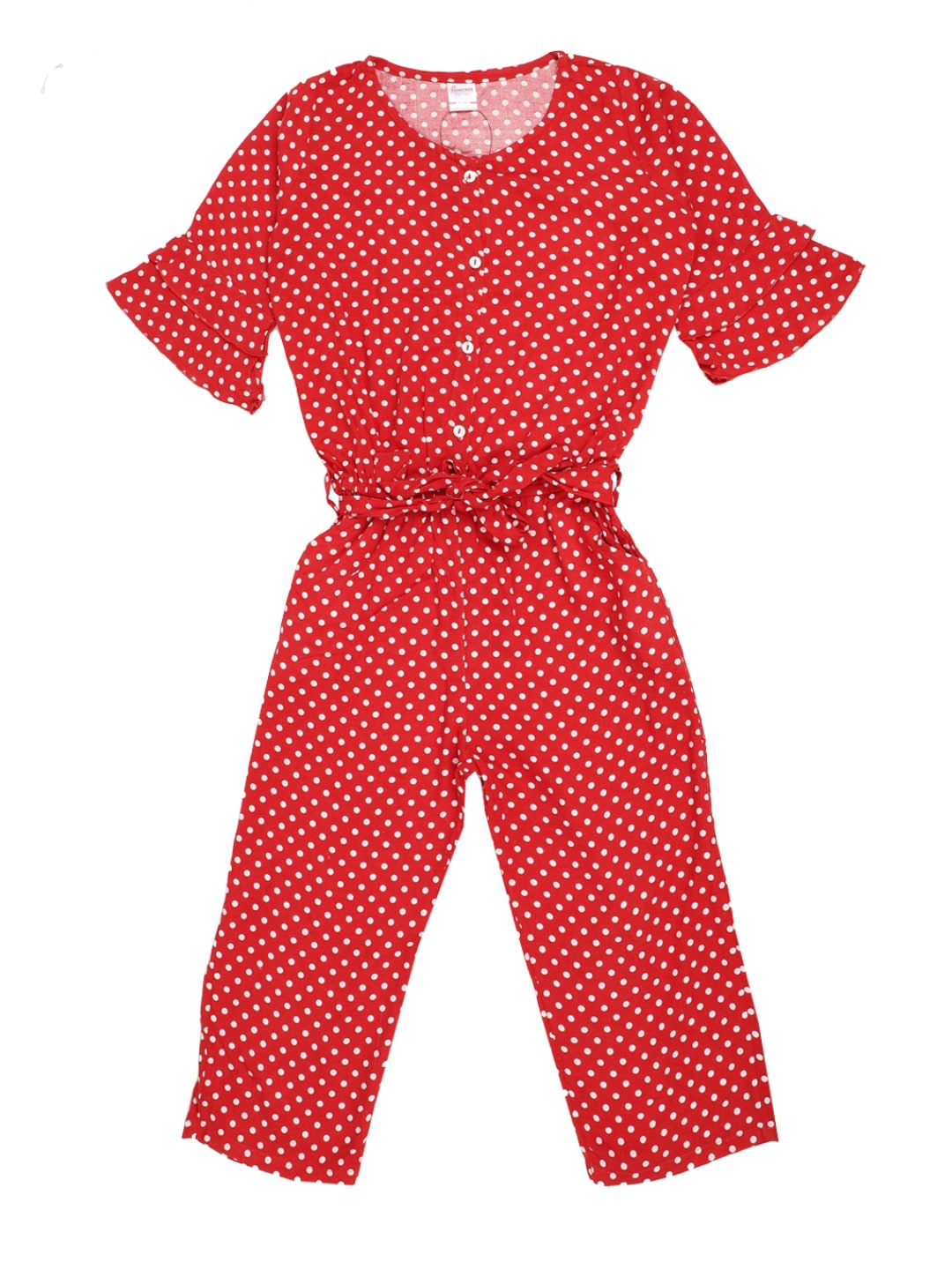 

V-Mart Girls Red & White Printed Cotton Basic Jumpsuit