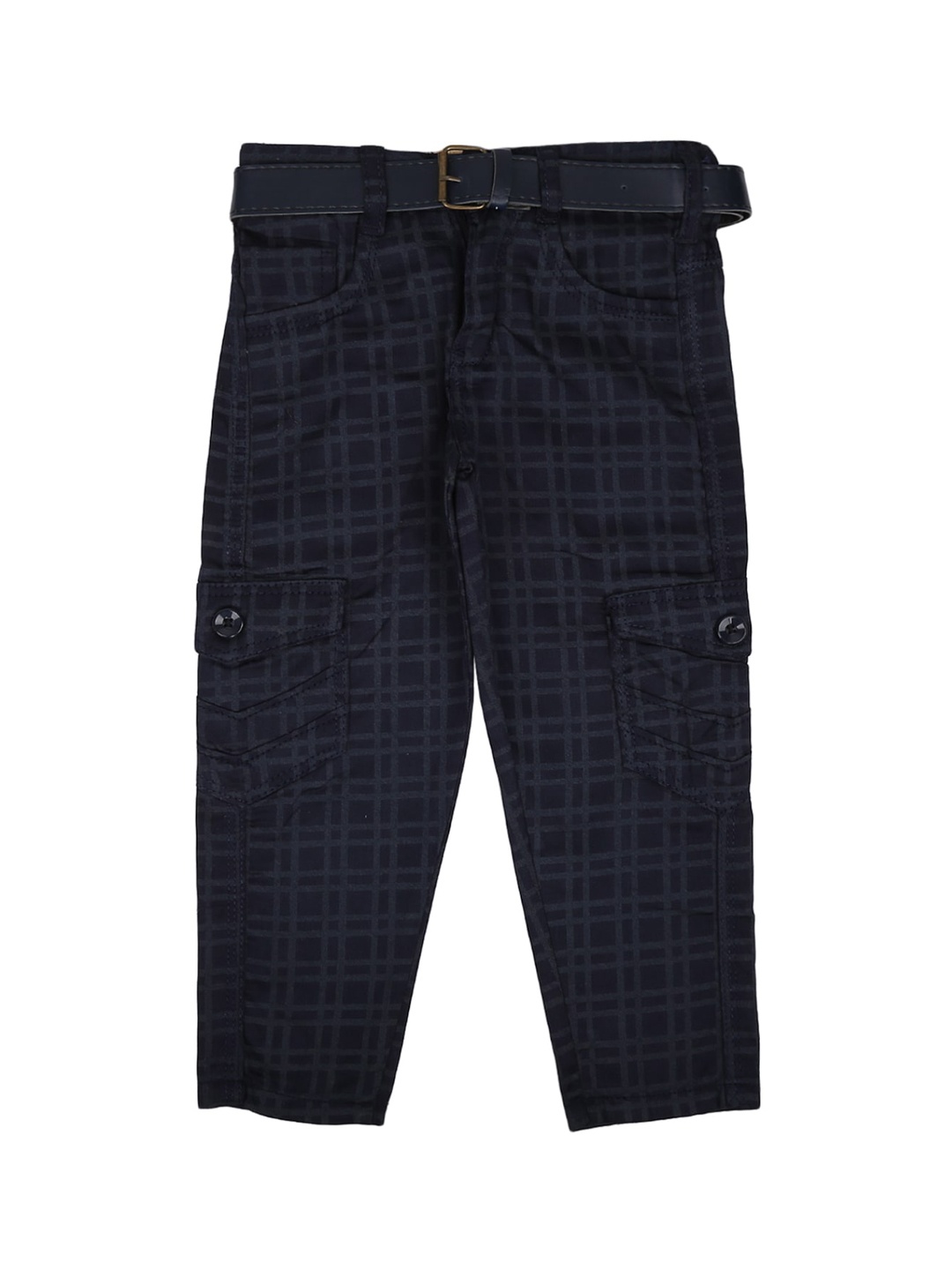 

V-Mart Boys Navy Blue Checked Classic Cotton Cargos Trousers
