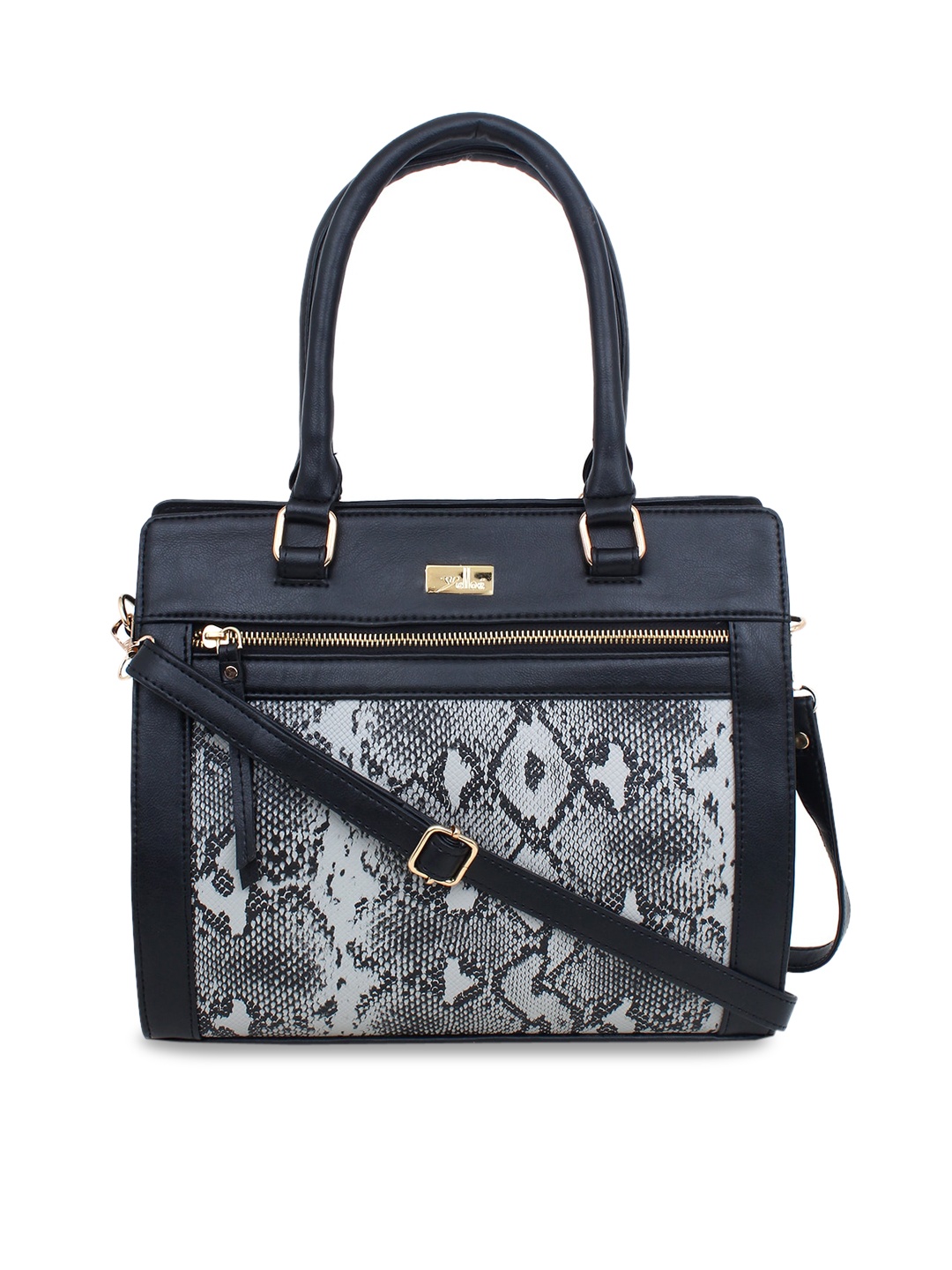 

yelloe Black Animal Printed Structured Handheld Bag with Cut Work