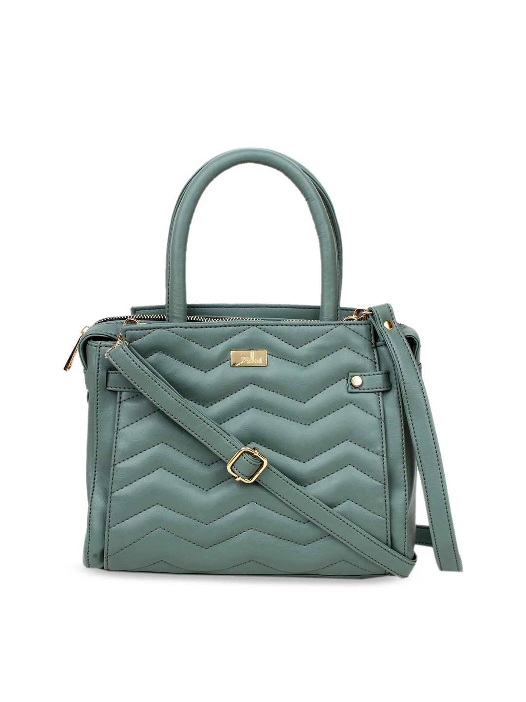 

yelloe Women Green Quilted Structured Handbag