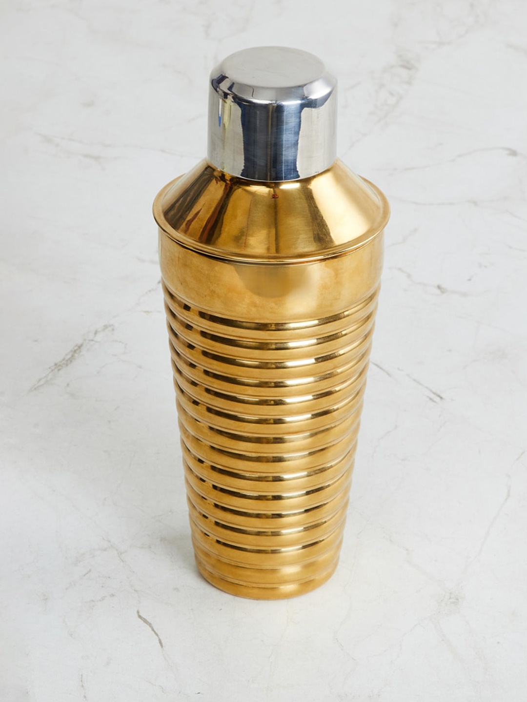 

Home Centre Gold-Coloured Ribbed Stainless Steel Cocktail Shaker