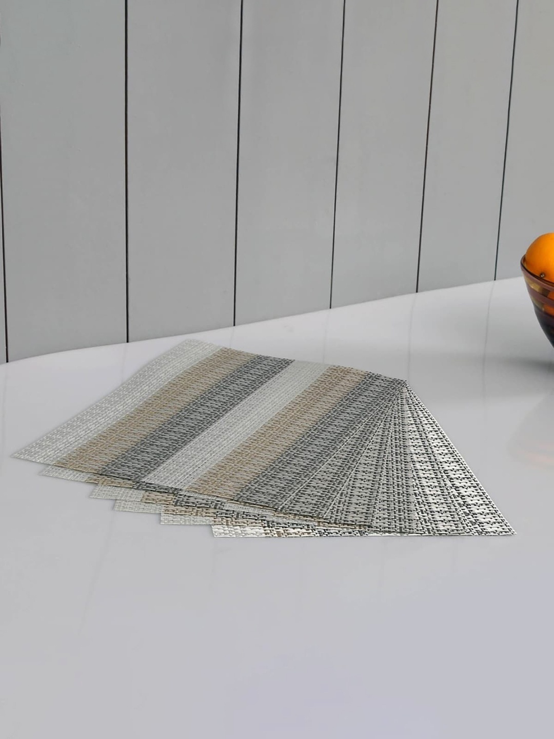

Home Centre Beige & Grey Set Of 6 Striped Table Placemats