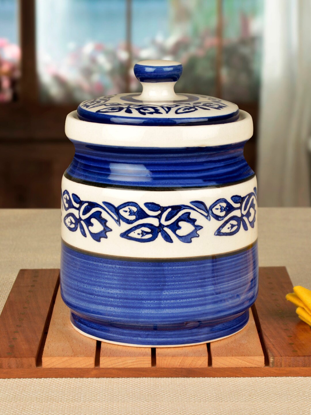 

StyleMyWay Blue and White Handpainted Ceramic Round Jar & Lid