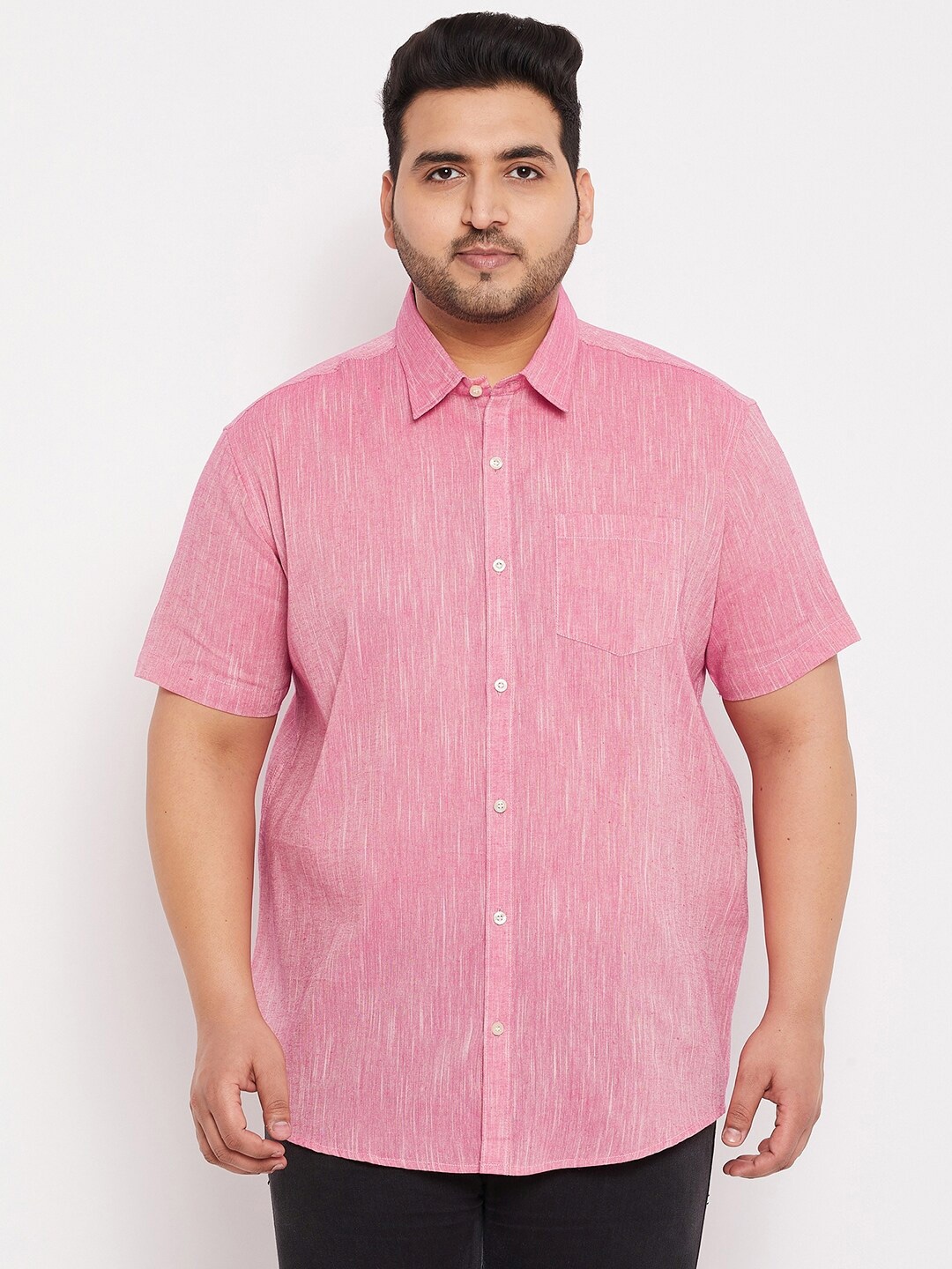 

bigbanana Men Plus Size Pink Solid Pink Comfort Casual Shirt