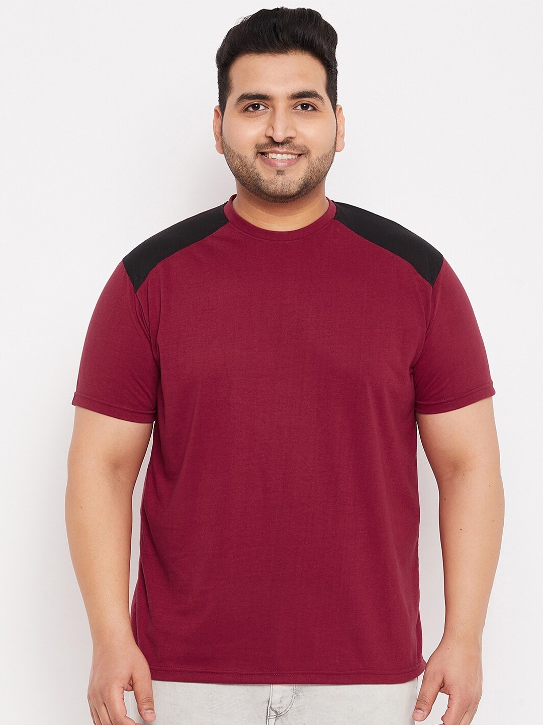 

bigbanana Plus Size Men Red Solid Cotton T-shirt