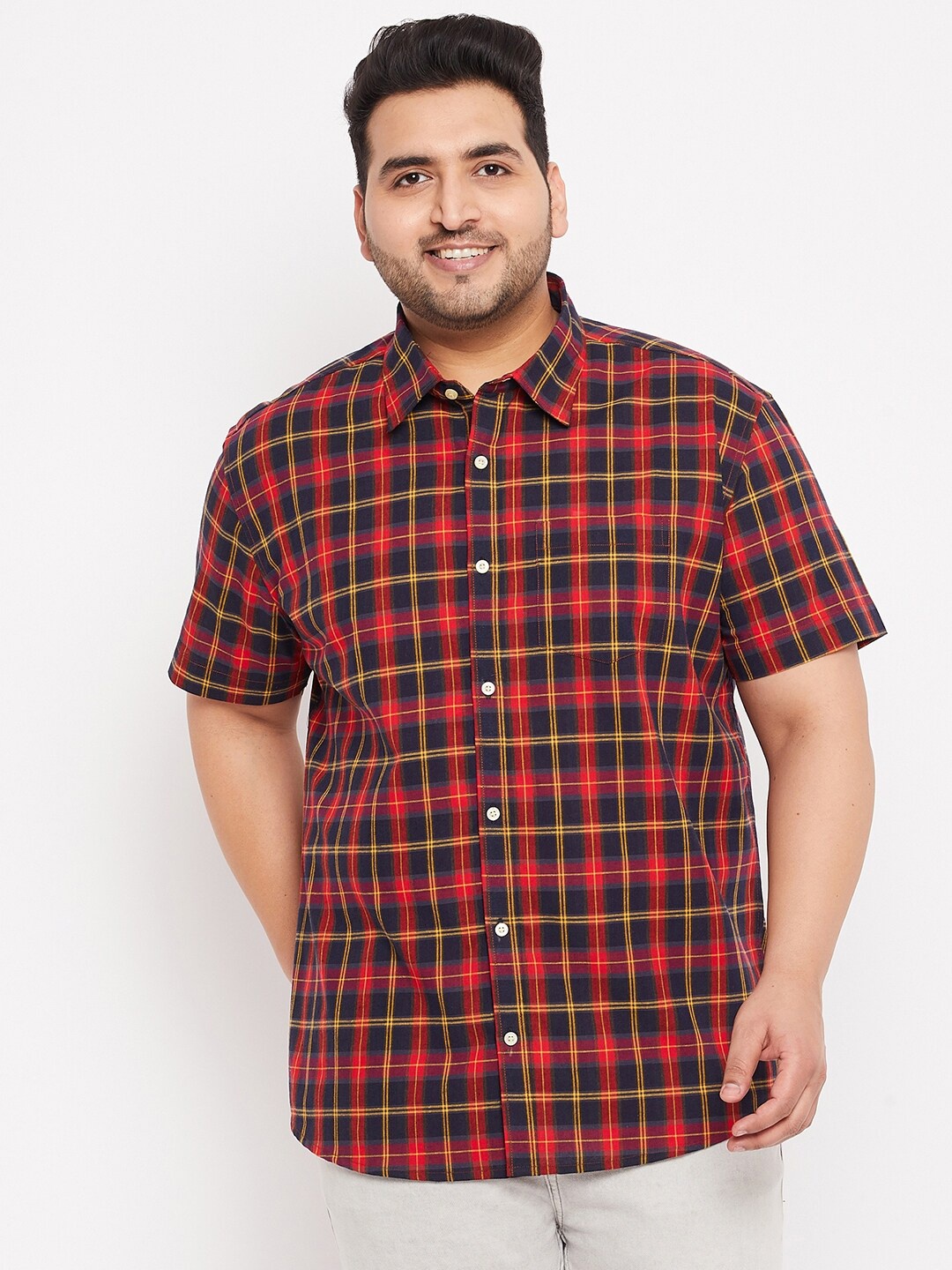 

bigbanana Men Red Comfort Tartan Checks Checked Plus Size Casual Shirt