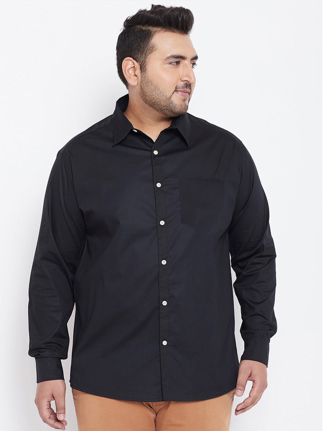 

bigbanana Men Plus Size Solid Black Comfort Casual Shirt