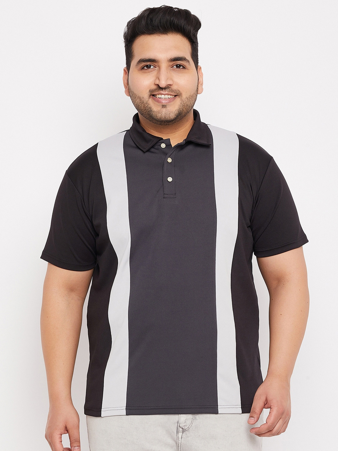 

bigbanana Men Plus Size Multicoloured Plus-Size Polo Collar T-shirt, Multi