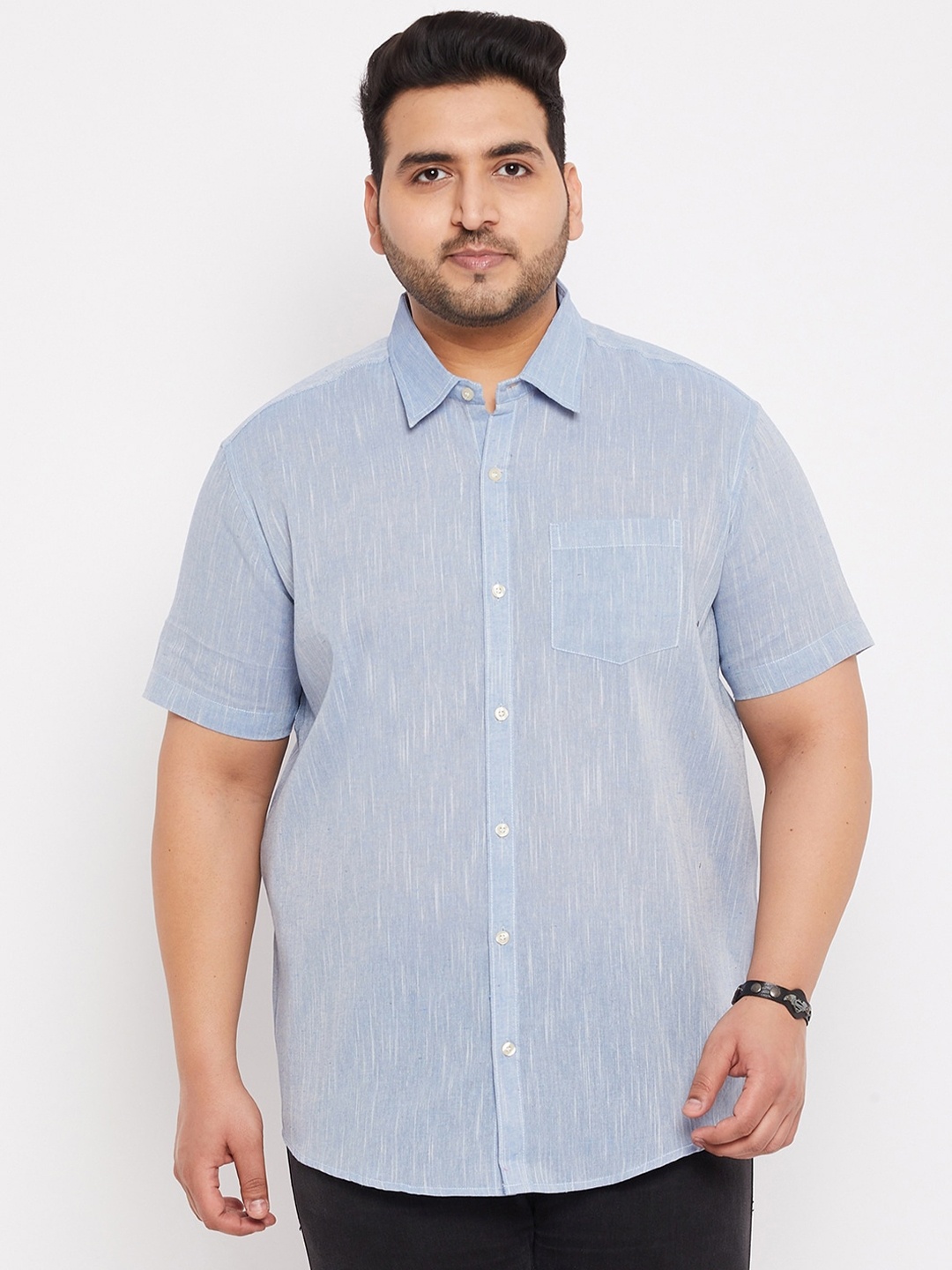 

bigbanana Plus Size Men Blue Comfort Regular Fit Solid Cotton Casual Shirt