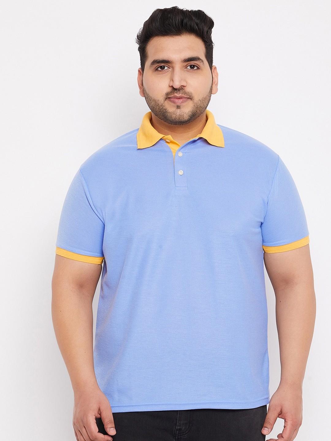 

bigbanana Plus Size Men Blue Polo Collar T-shirt