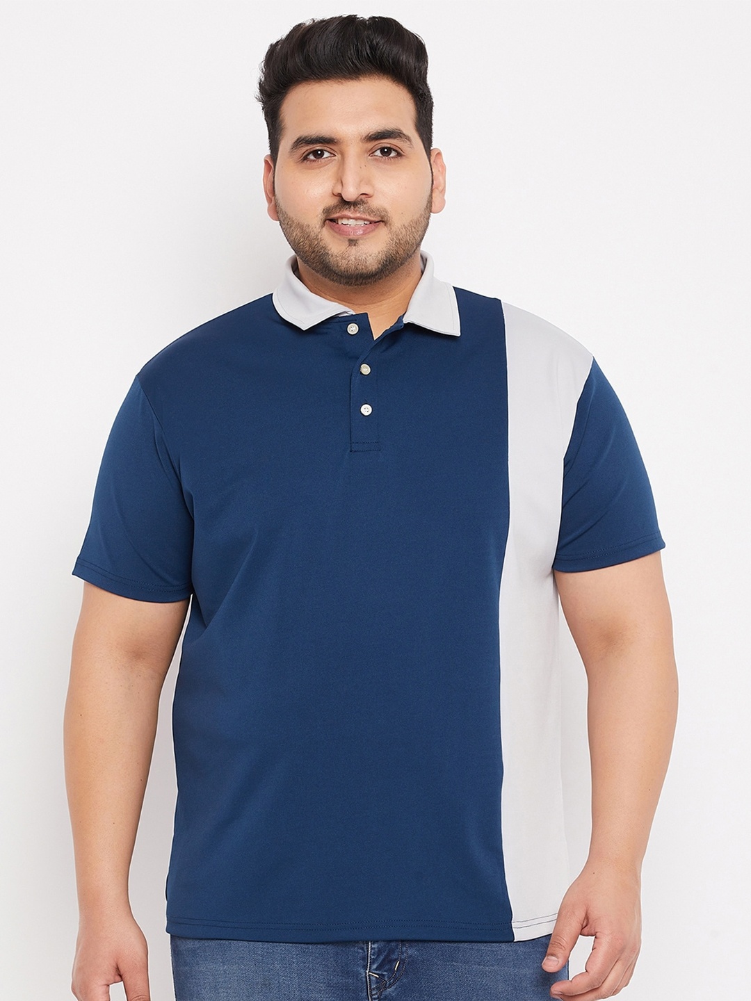 

bigbanana Men Plus Size Blue Polo Collar Rapid-Dry T-shirt