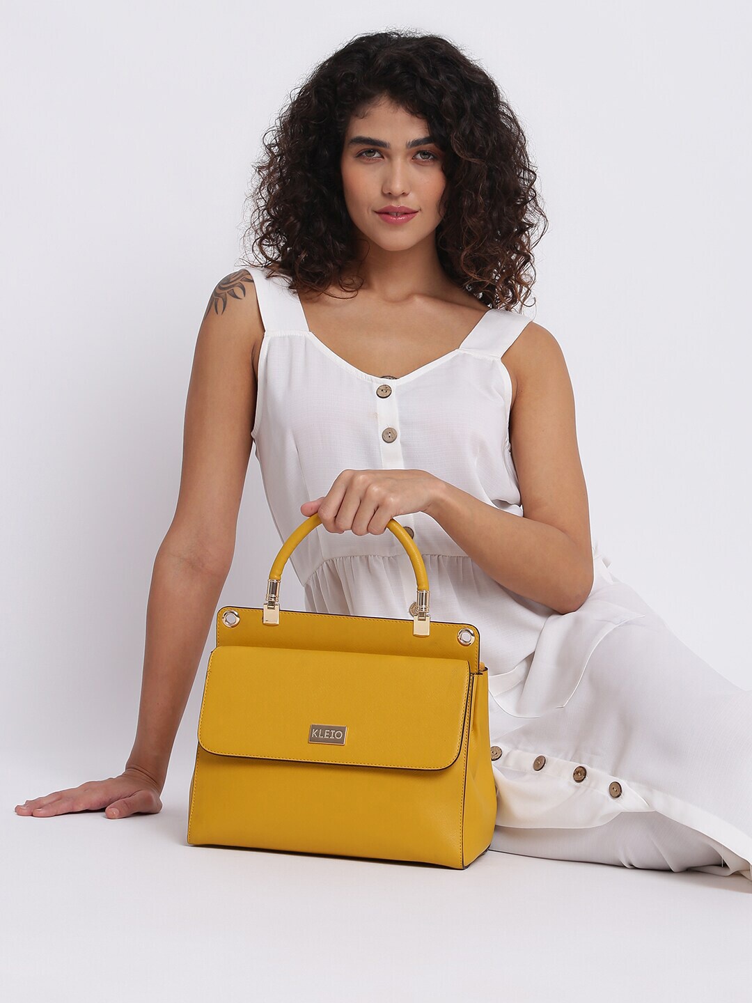 

KLEIO PU Vegan Structured Handbag, Mustard