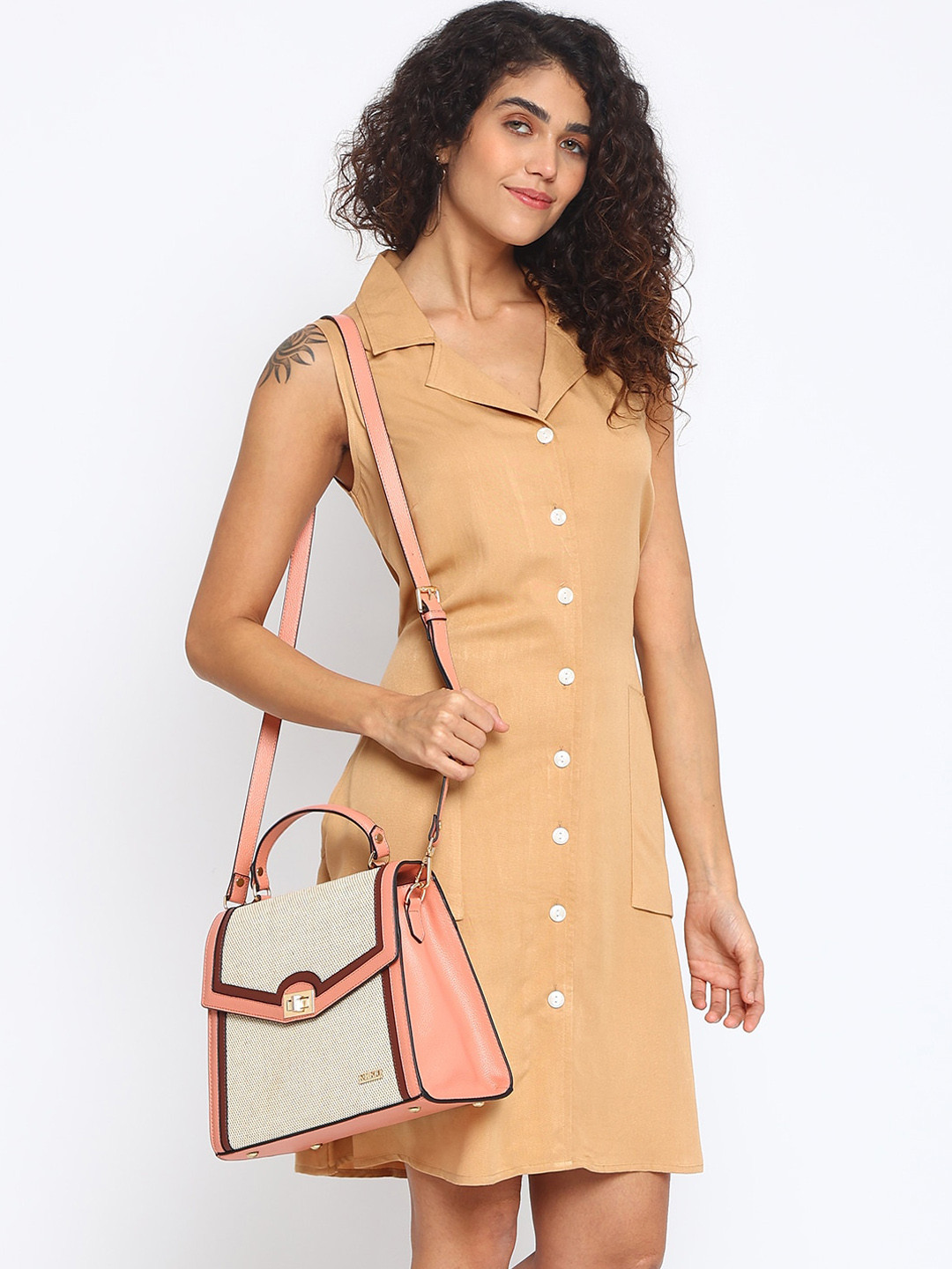

KLEIO Jute Canvas Top Handle Handbag, Peach