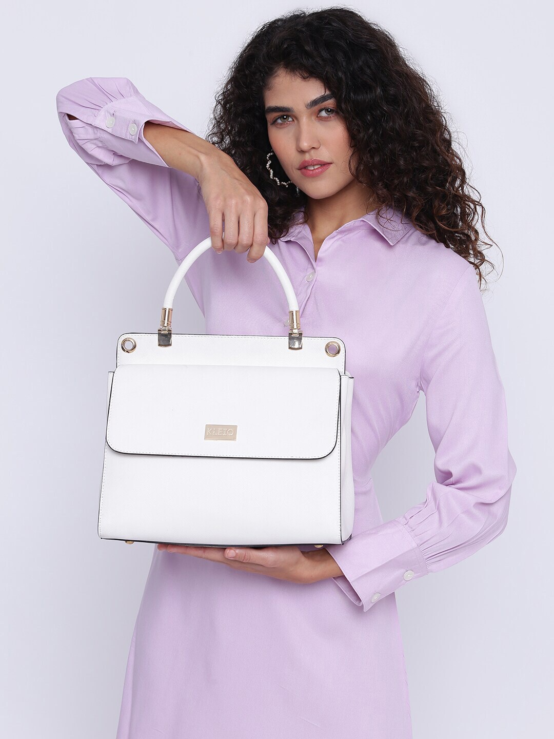 

KLEIO Vegan Leather Structured Satchel, White