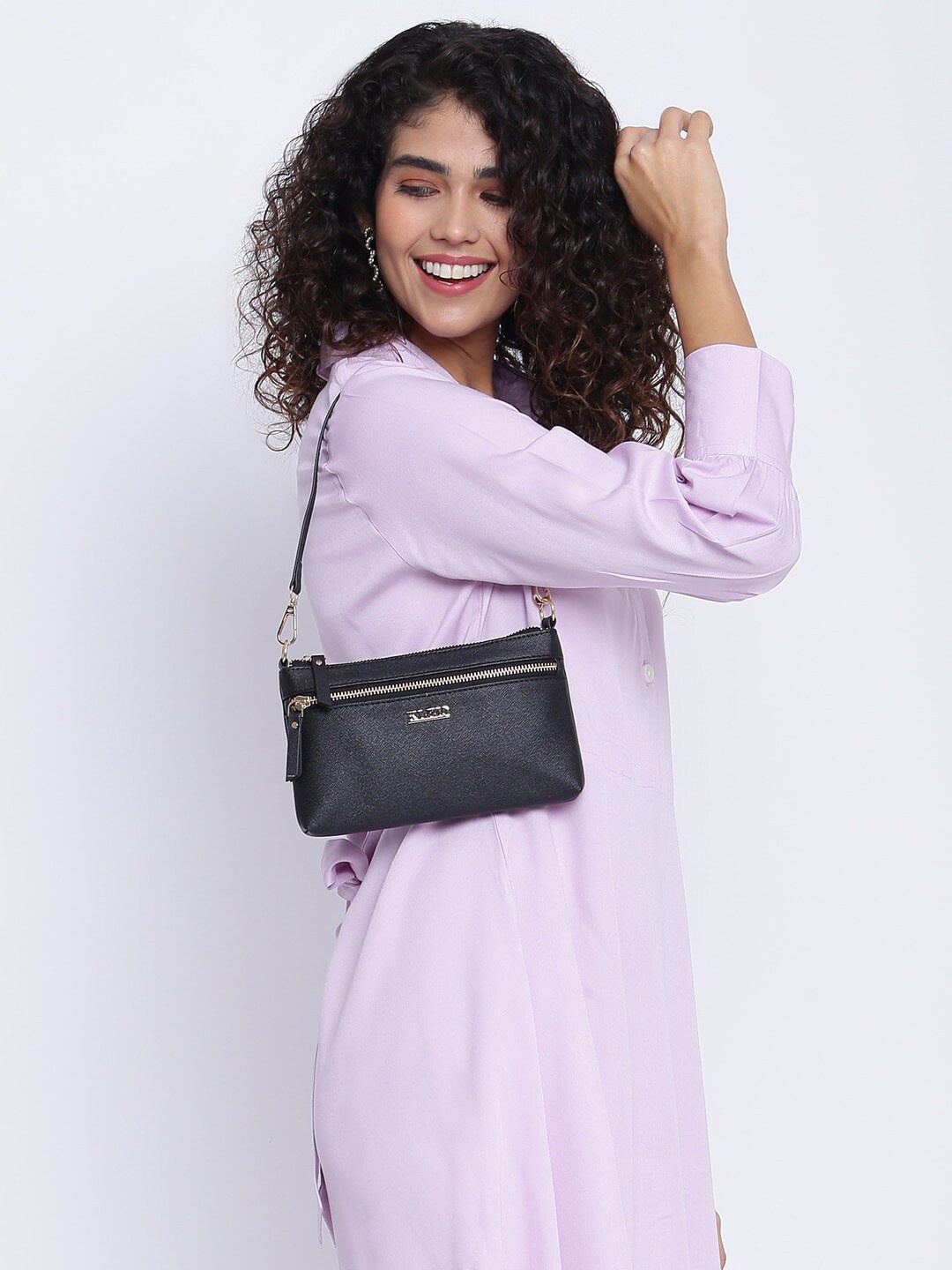 

KLEIO Women Textured Short Handle Sleek Shoulder Bag, Black